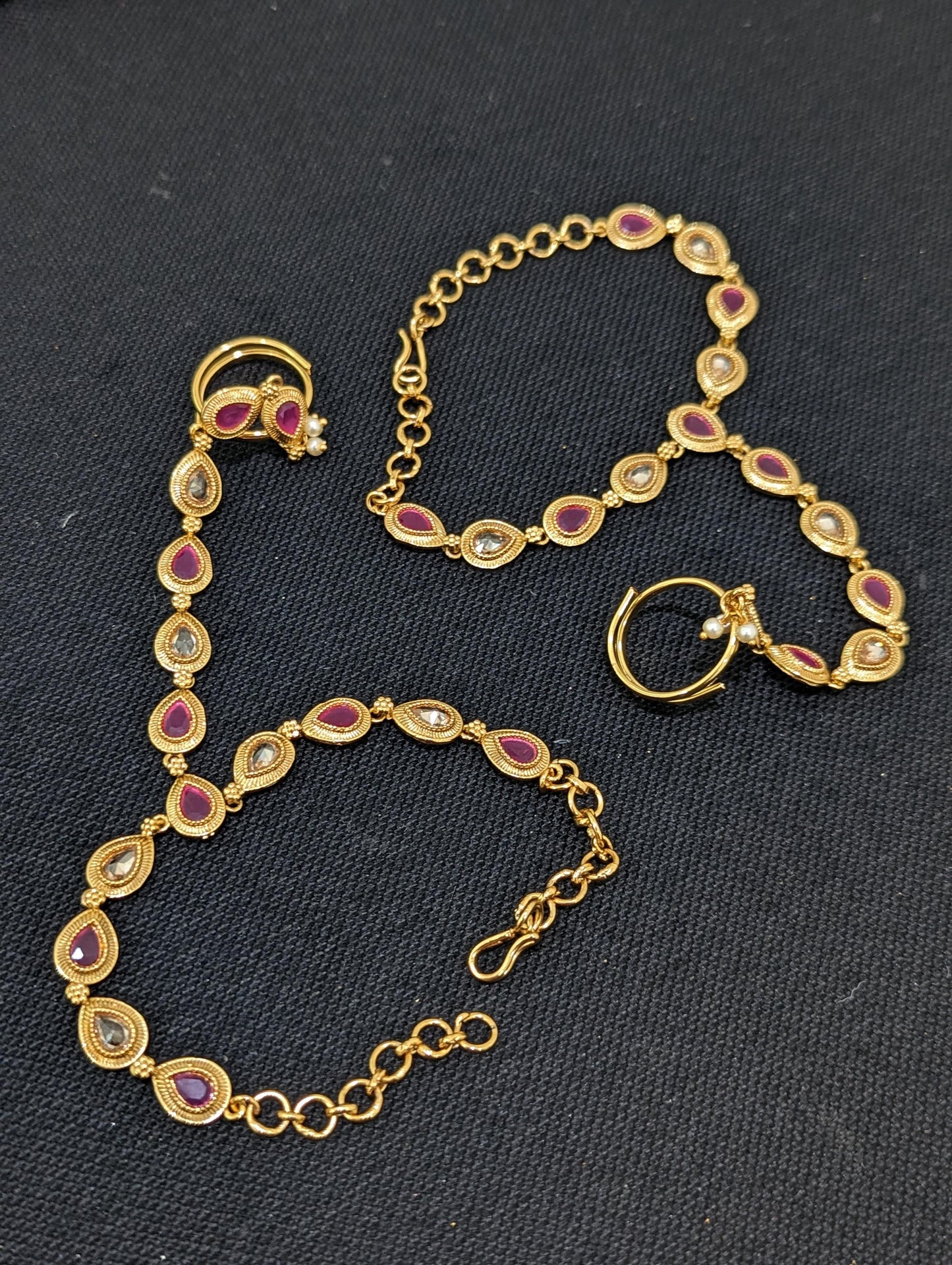 Polki Haath Phool / Bracelet Ring Combo / Ring Chain Bracelet / Indian Wedding Jewelry - D6