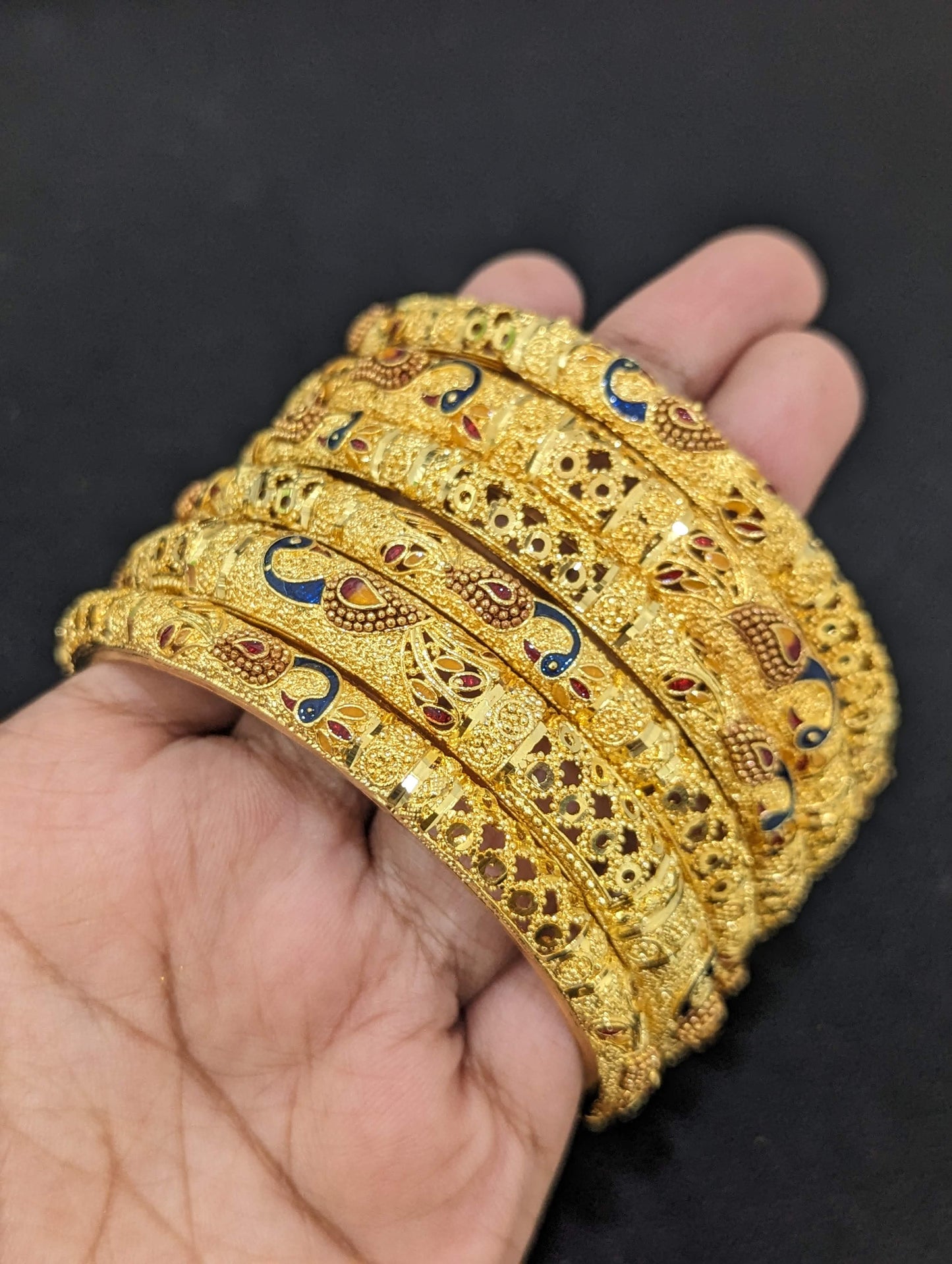 Peacock design Micro Forming Gold Plated Bangles - Set of 6