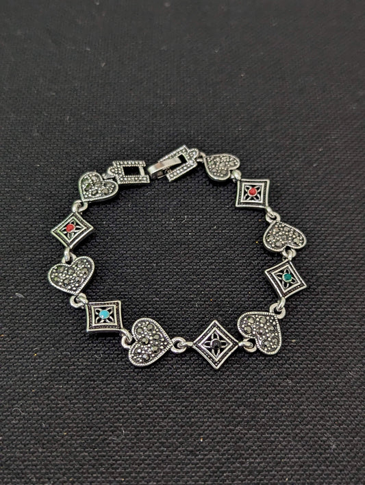 Antique Silver multi color heart design Bracelet