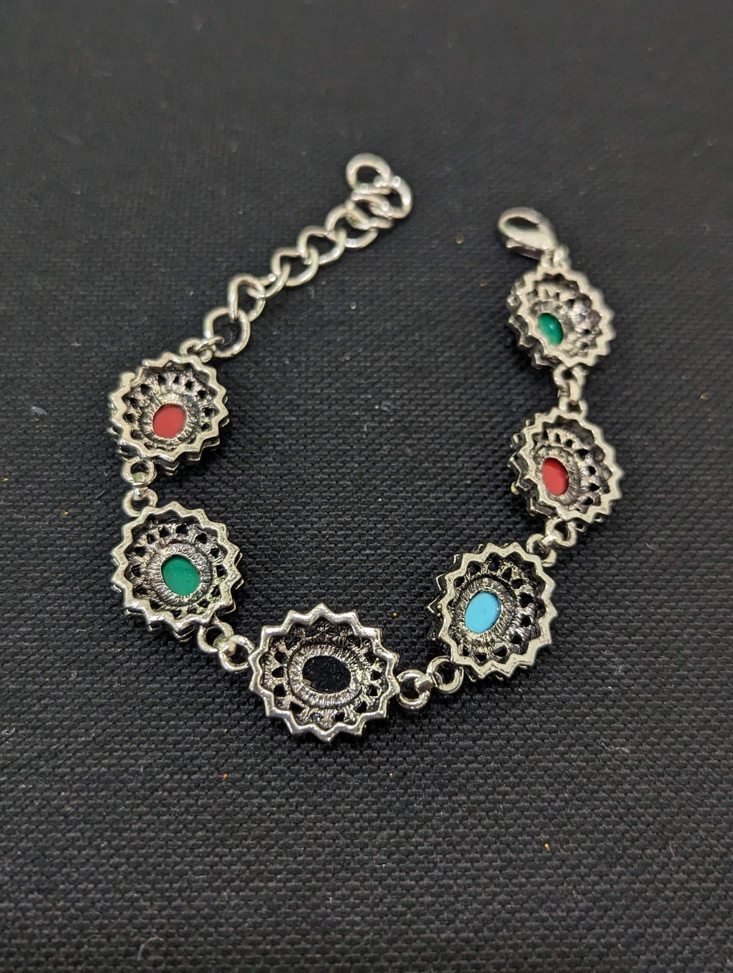 Antique Silver multi color oval Bracelet - Simpliful
