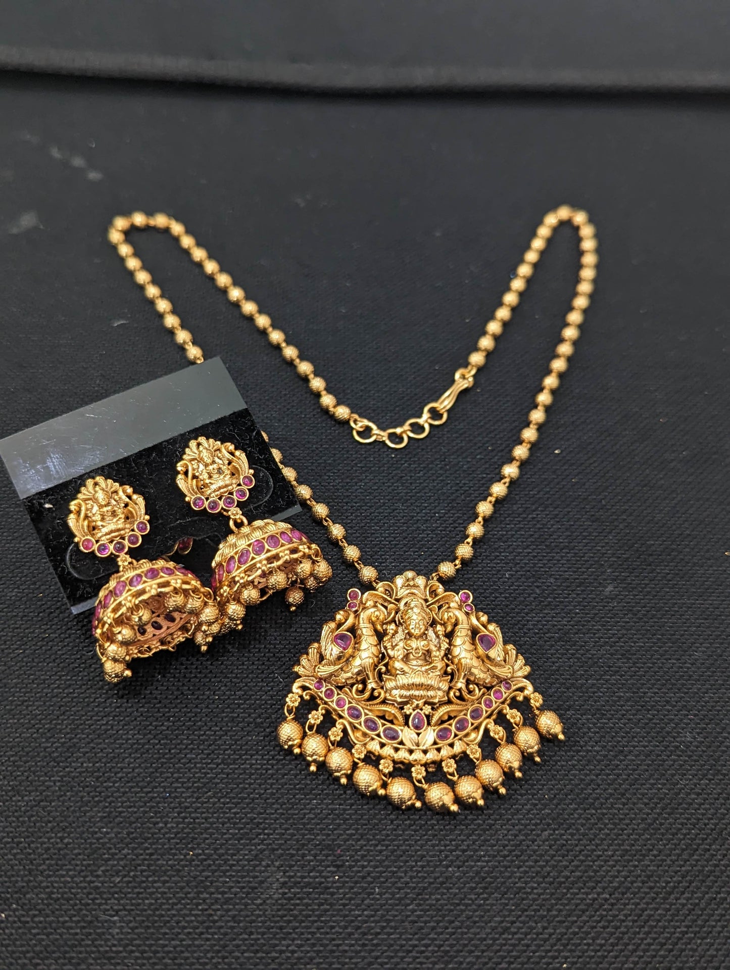Goddess Lakshmi Pendant Chain and Earrings set - D3