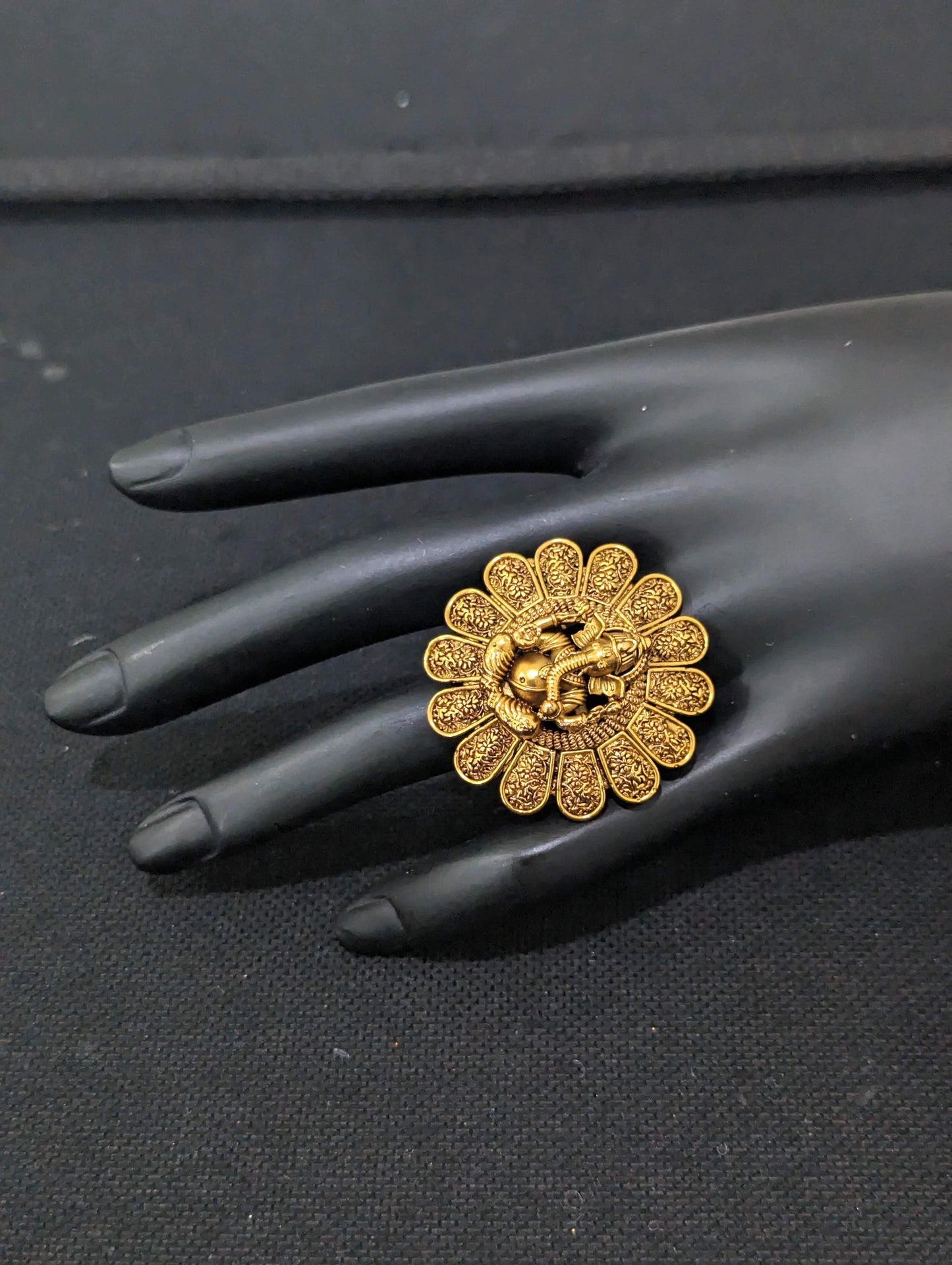 Ganesh ji Antique Gold plated adjustable Finger rings