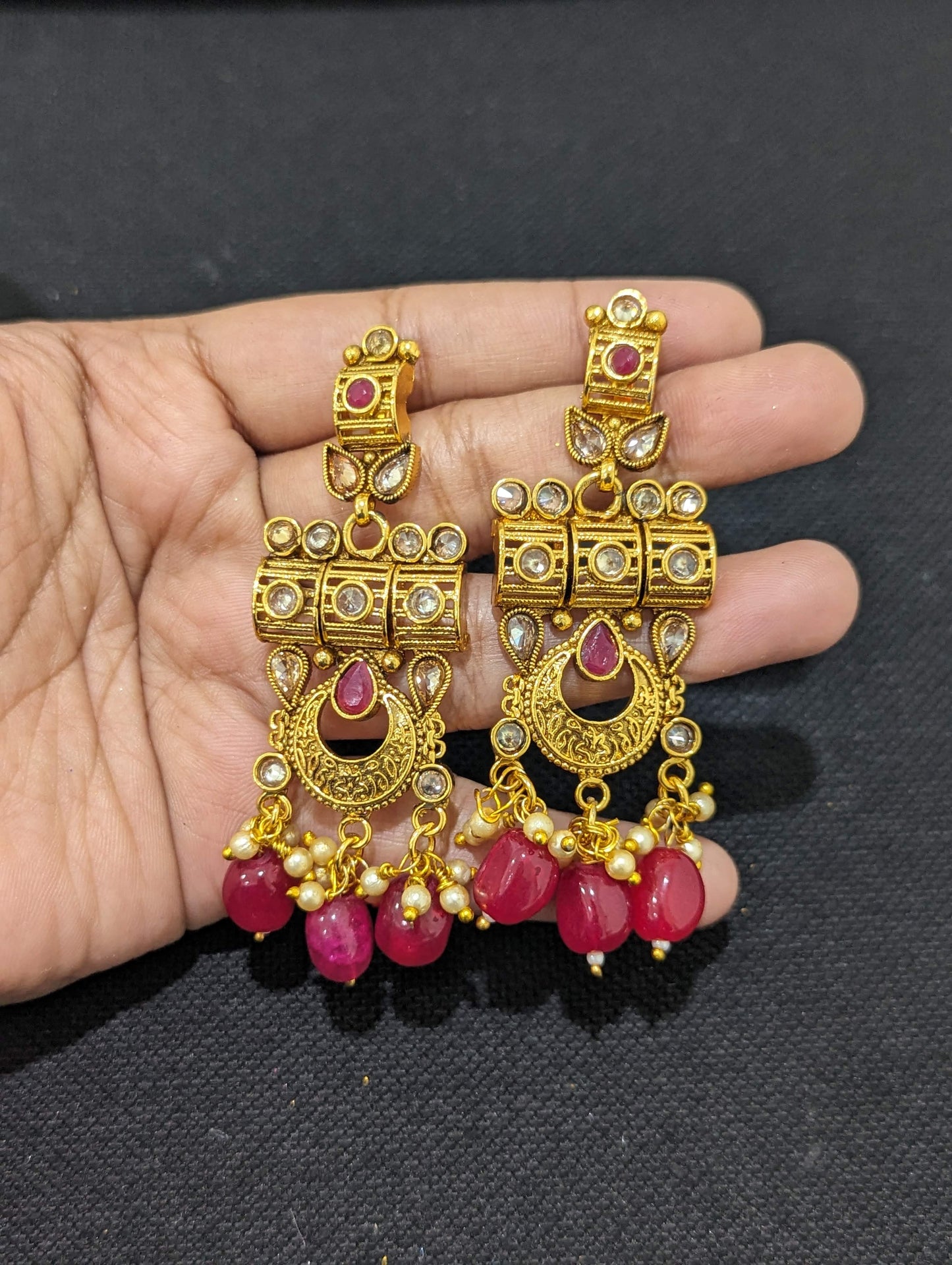 Chandbali Design Red bead dangle Heavy Choker Necklace Set