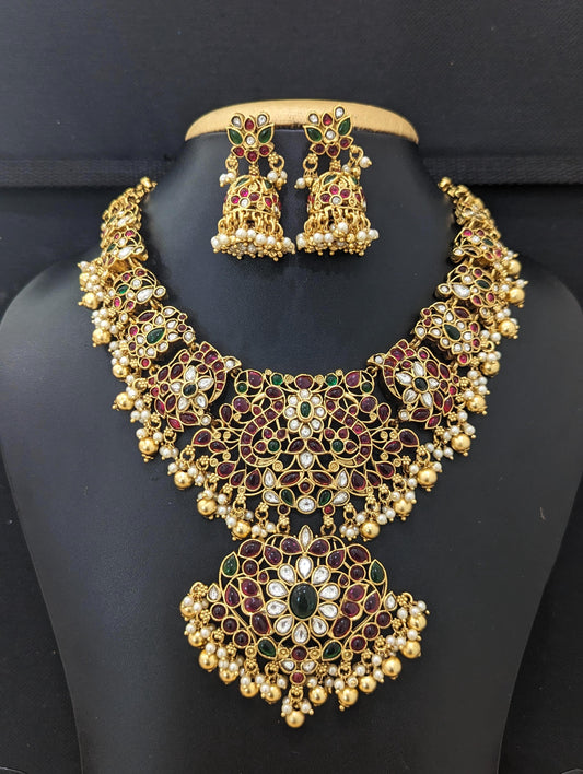 Peacock design Grand Kemp Bridal Choker set - Simpliful