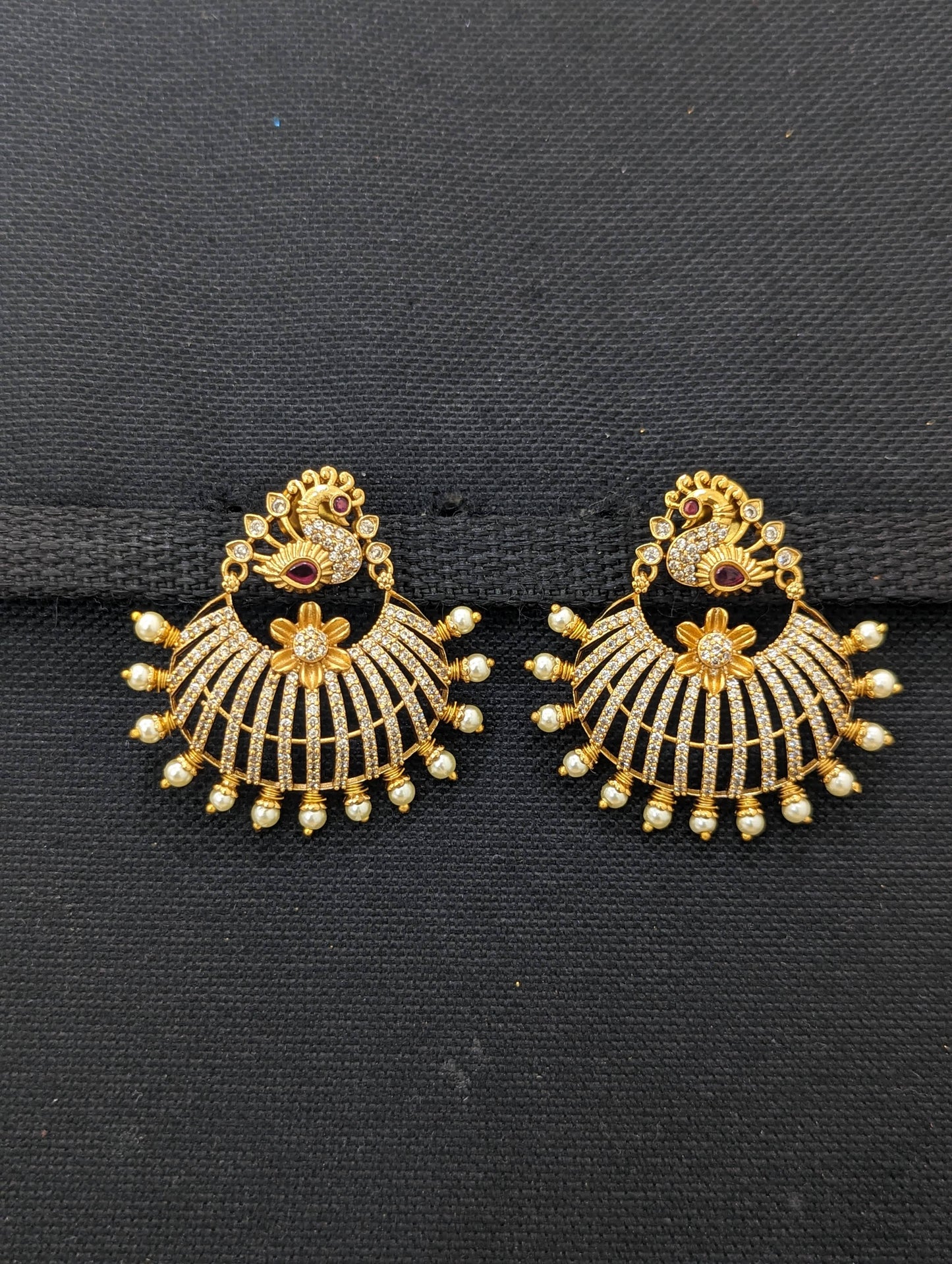 Antique Gold plated CZ Peacock Earrings - D2