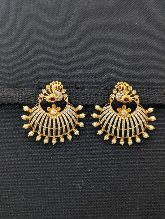 Antique Gold plated CZ Peacock Earrings - D2