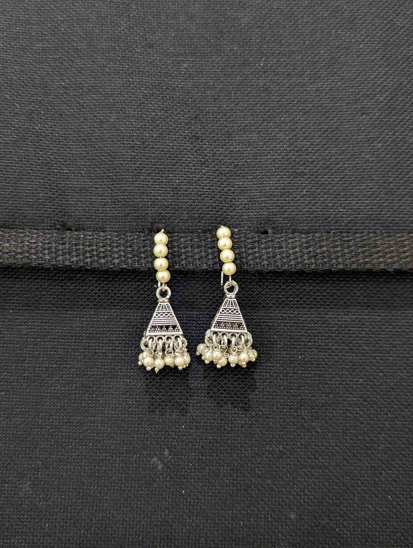 Oxidized silver pearl Hoop Jhumka Earrings