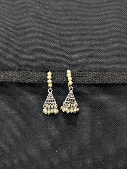 Oxidized silver pearl Hoop Jhumka Earrings
