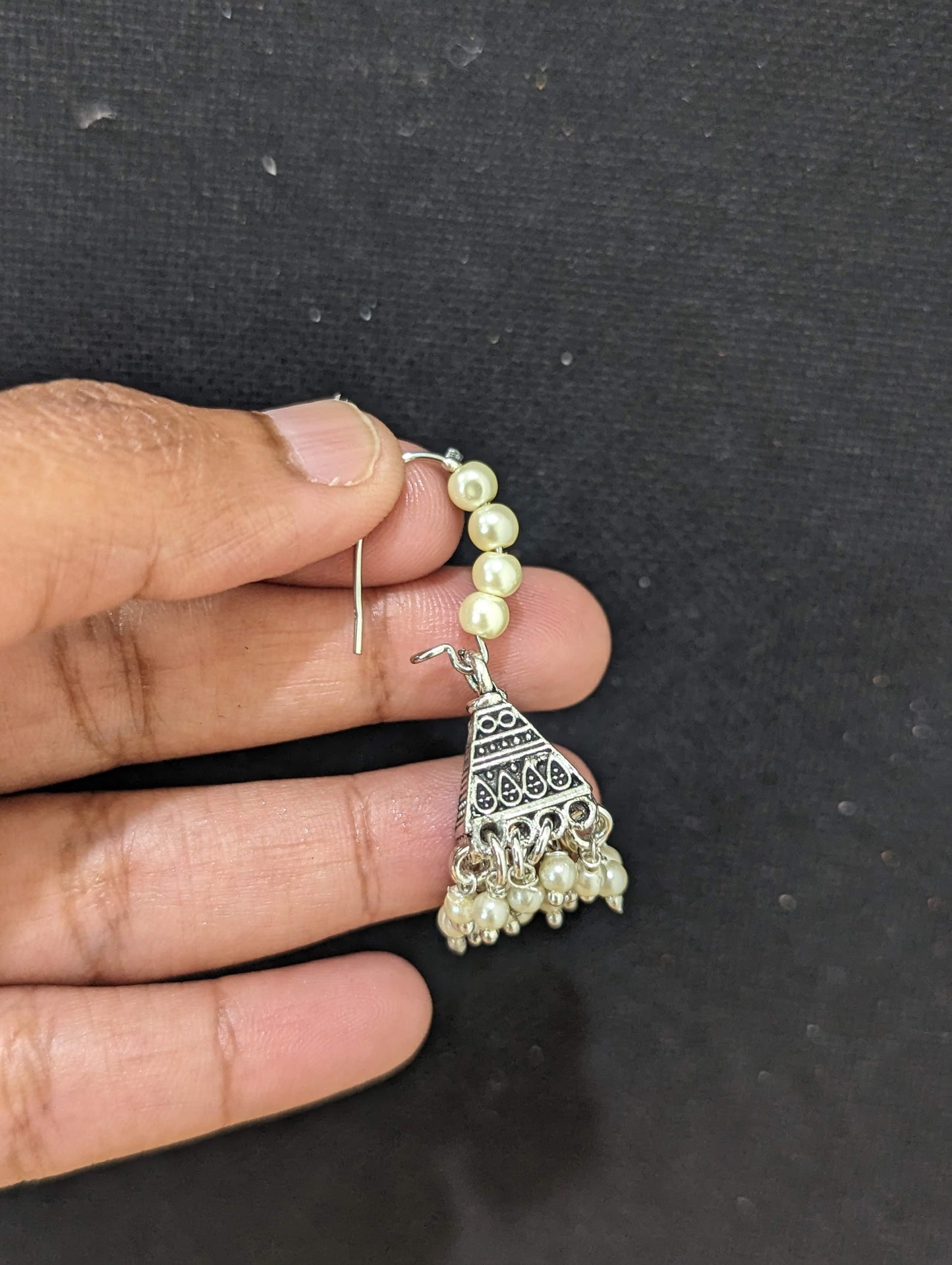 Oxidized silver pearl Hoop Jhumka Earrings