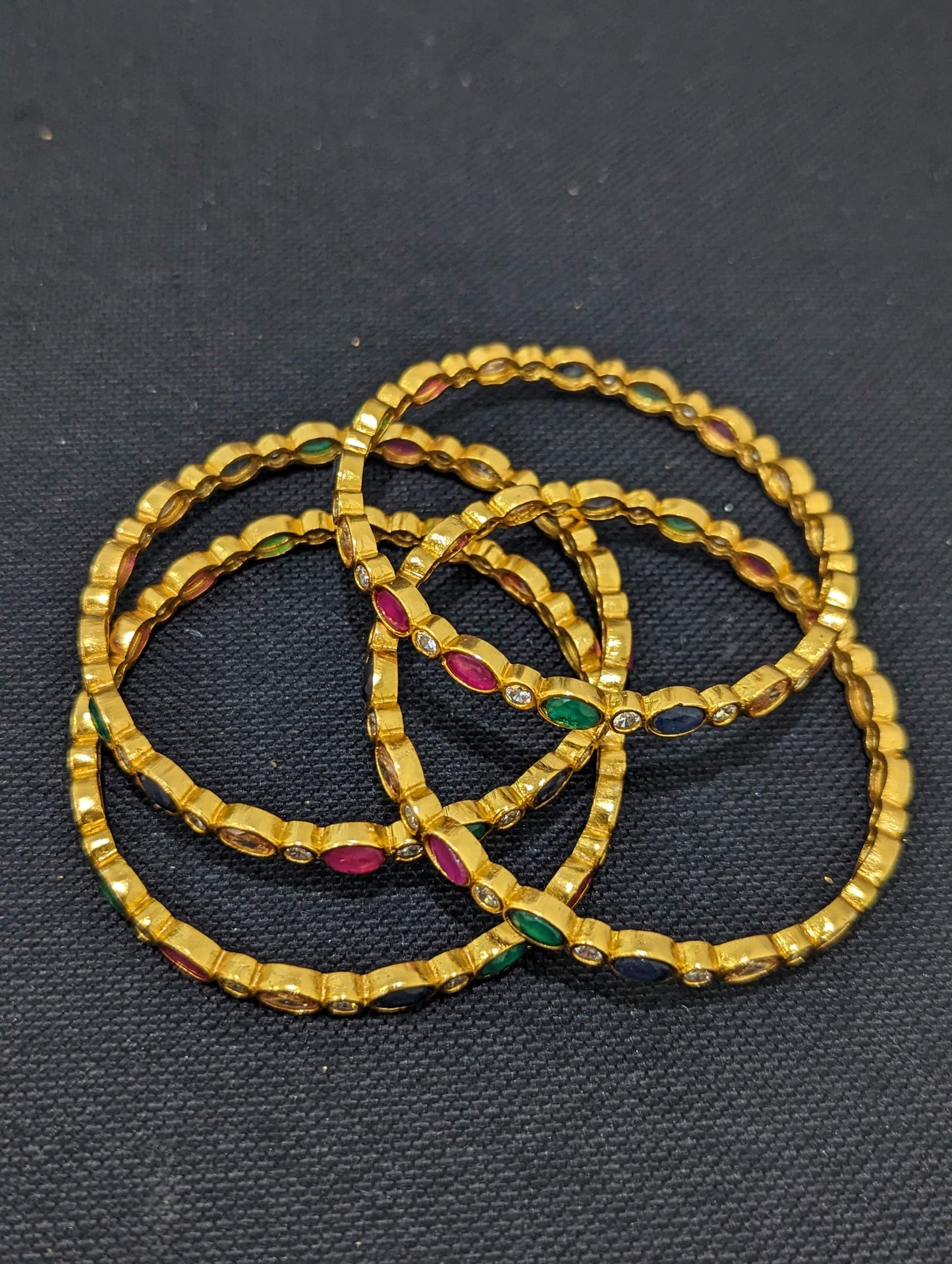 Oval CZ stone Antique gold bangles - Set of 4