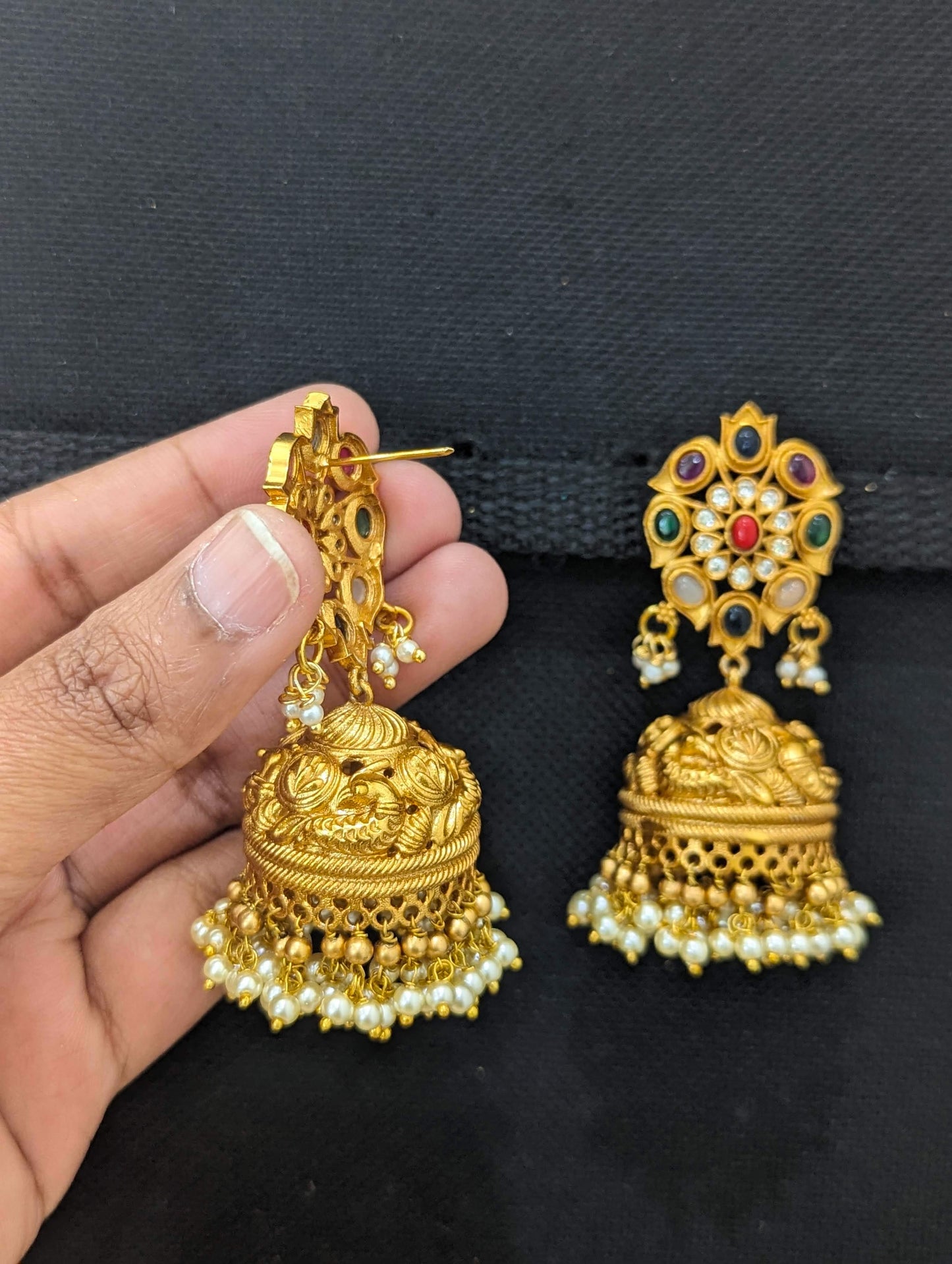 Navaratna stone Antique Large Jhumka Earrings