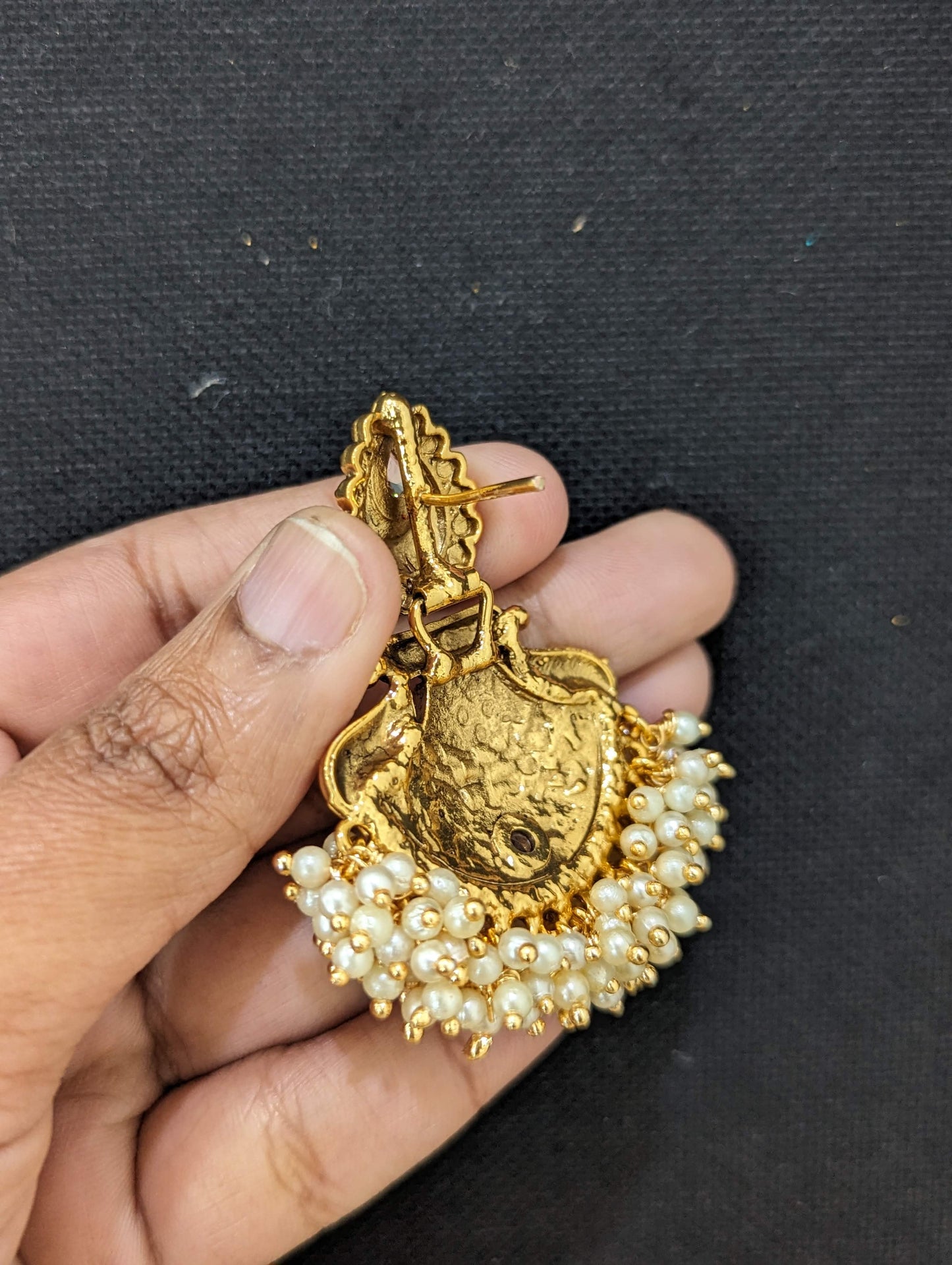 Shiny polki stone Gold plated Chandbali Earrings