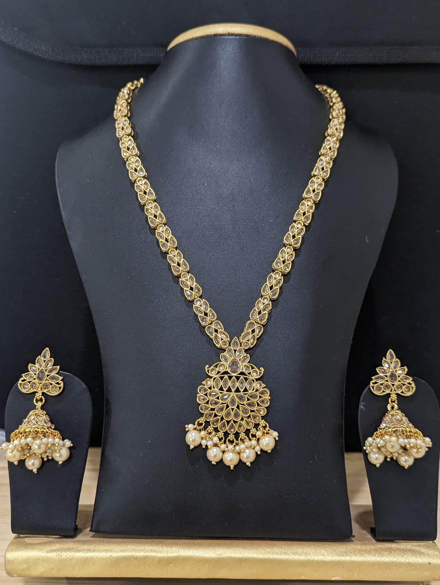 Polki stone Long Chain Necklace and Jhumka Earrings set