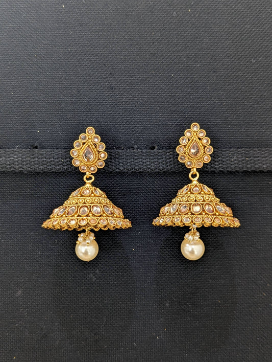Gold plated Polki Large Jhumka Earrings