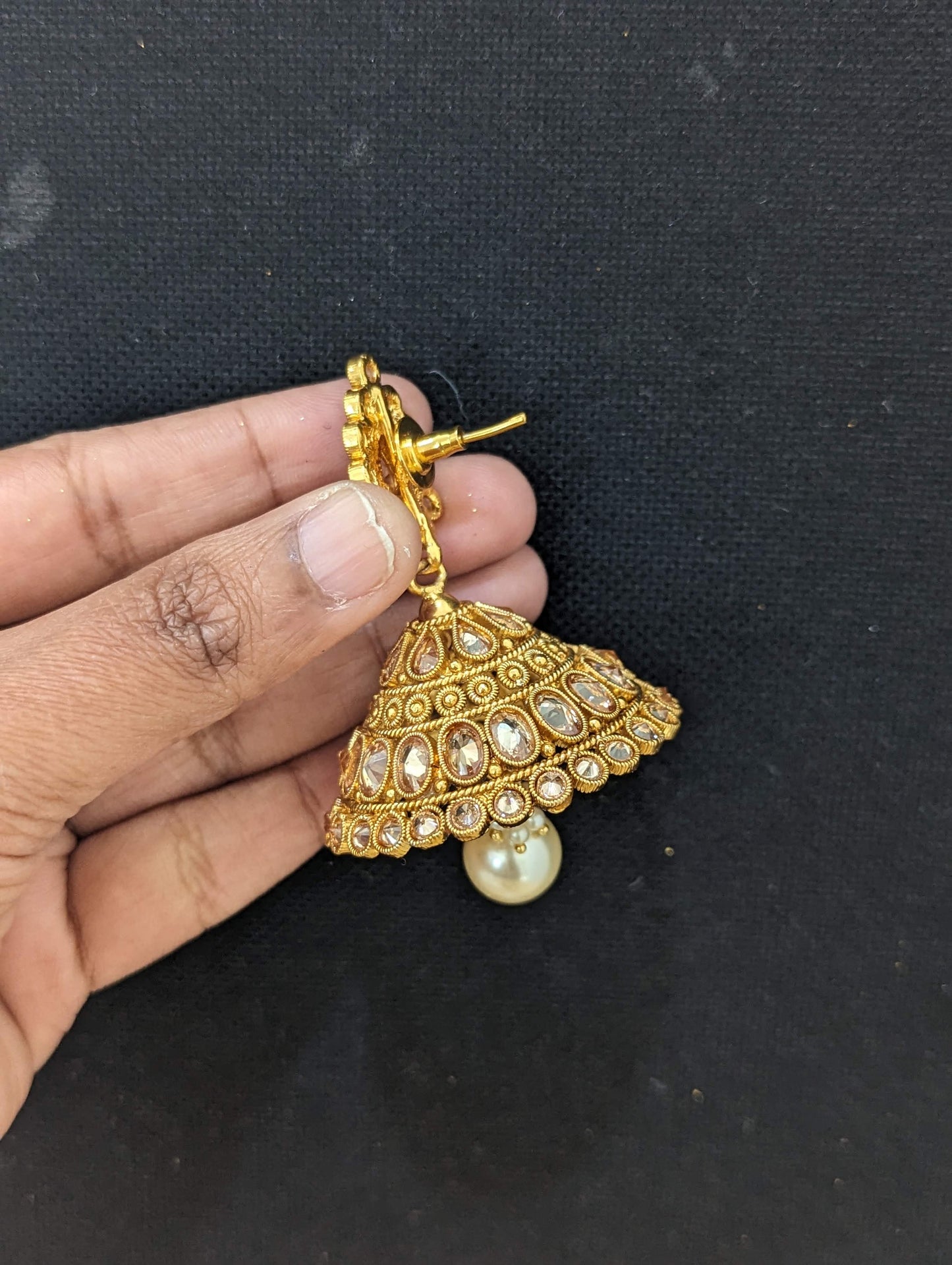 Gold plated Polki Large Jhumka Earrings