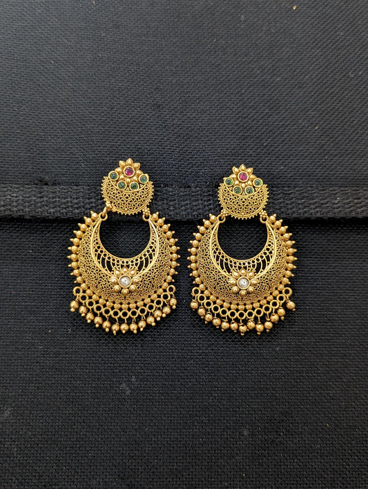 Antique Gold plated Kemp Chandbali Earrings - D2