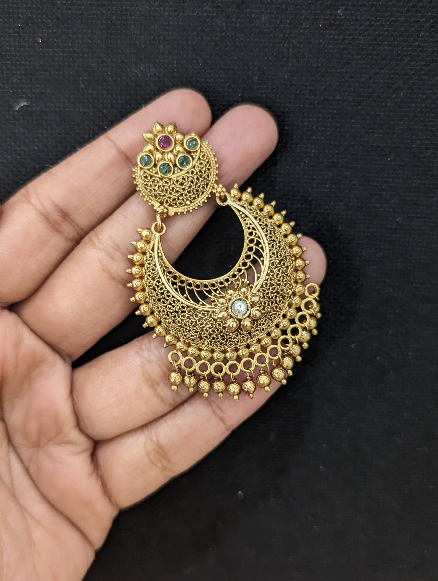Antique Gold plated Kemp Chandbali Earrings - D2