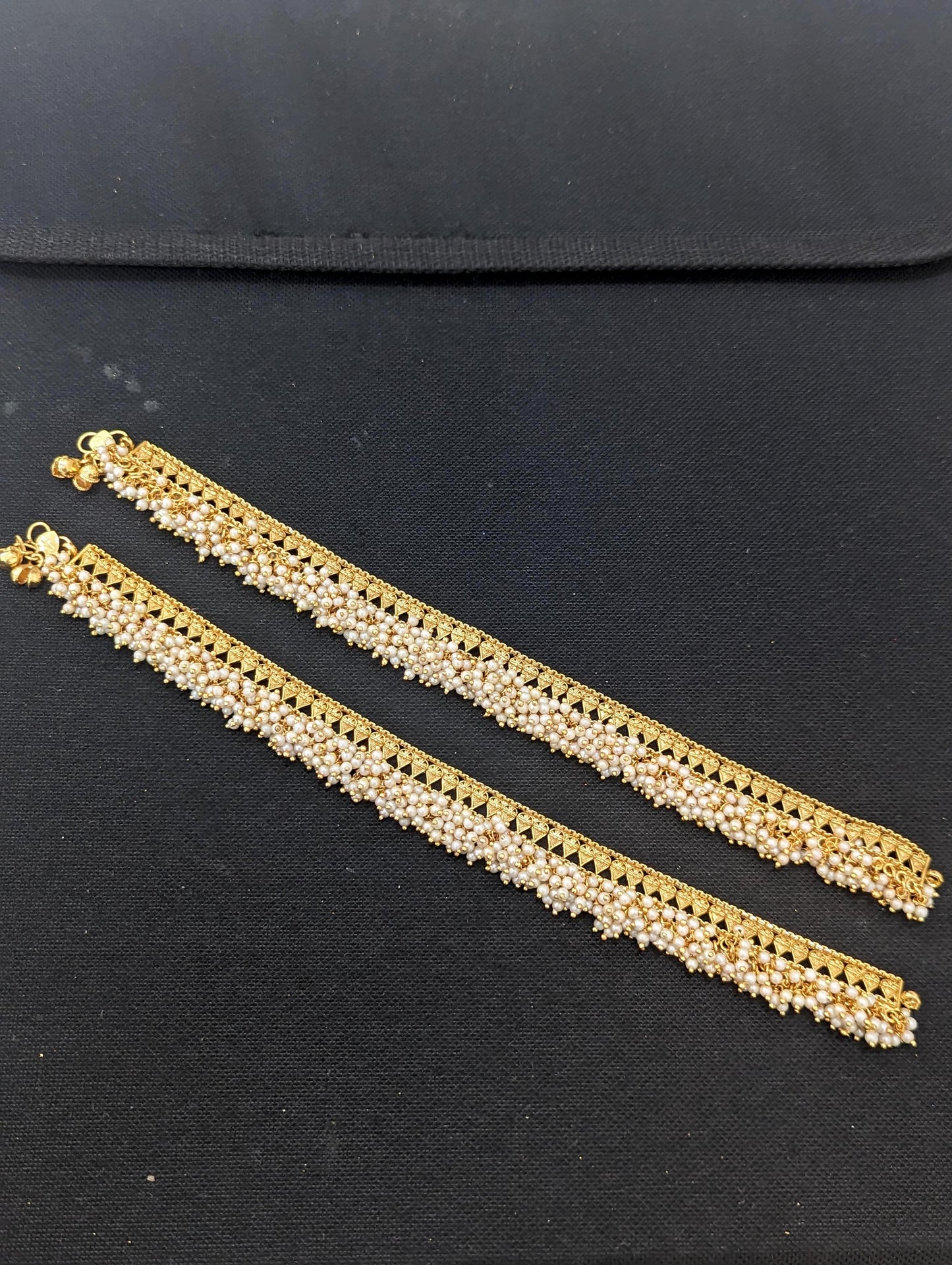 Gold plated pearl cluster bead dangle Bridal Anklets - D2