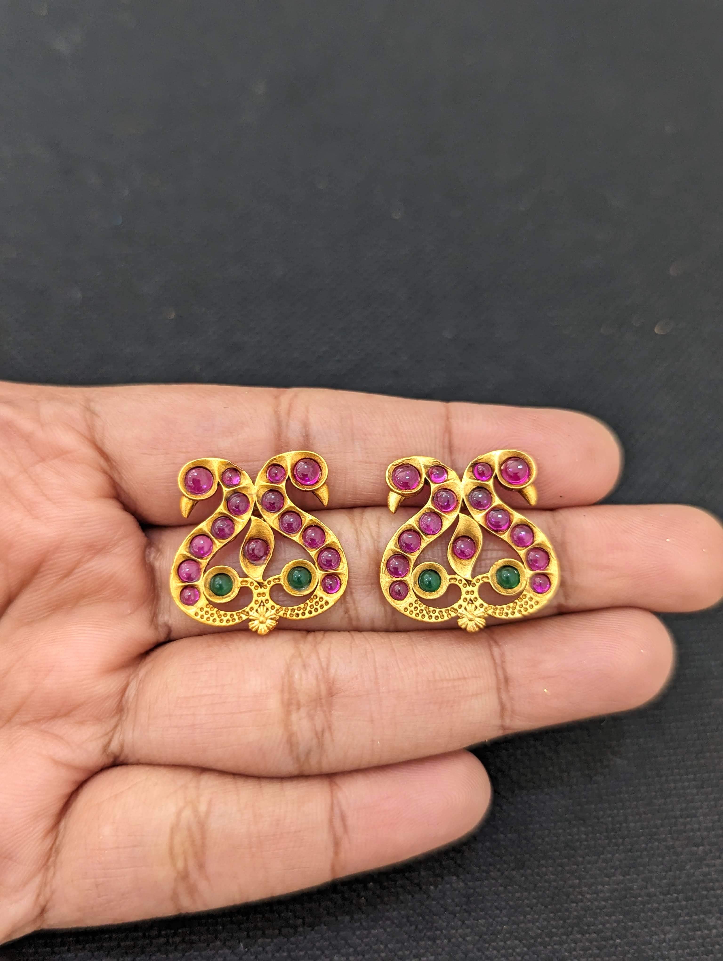 High Quality Gold Plated Matte Finish White And Pink Color Kemp Stone Half  Moon Design Big Jhumka Earring