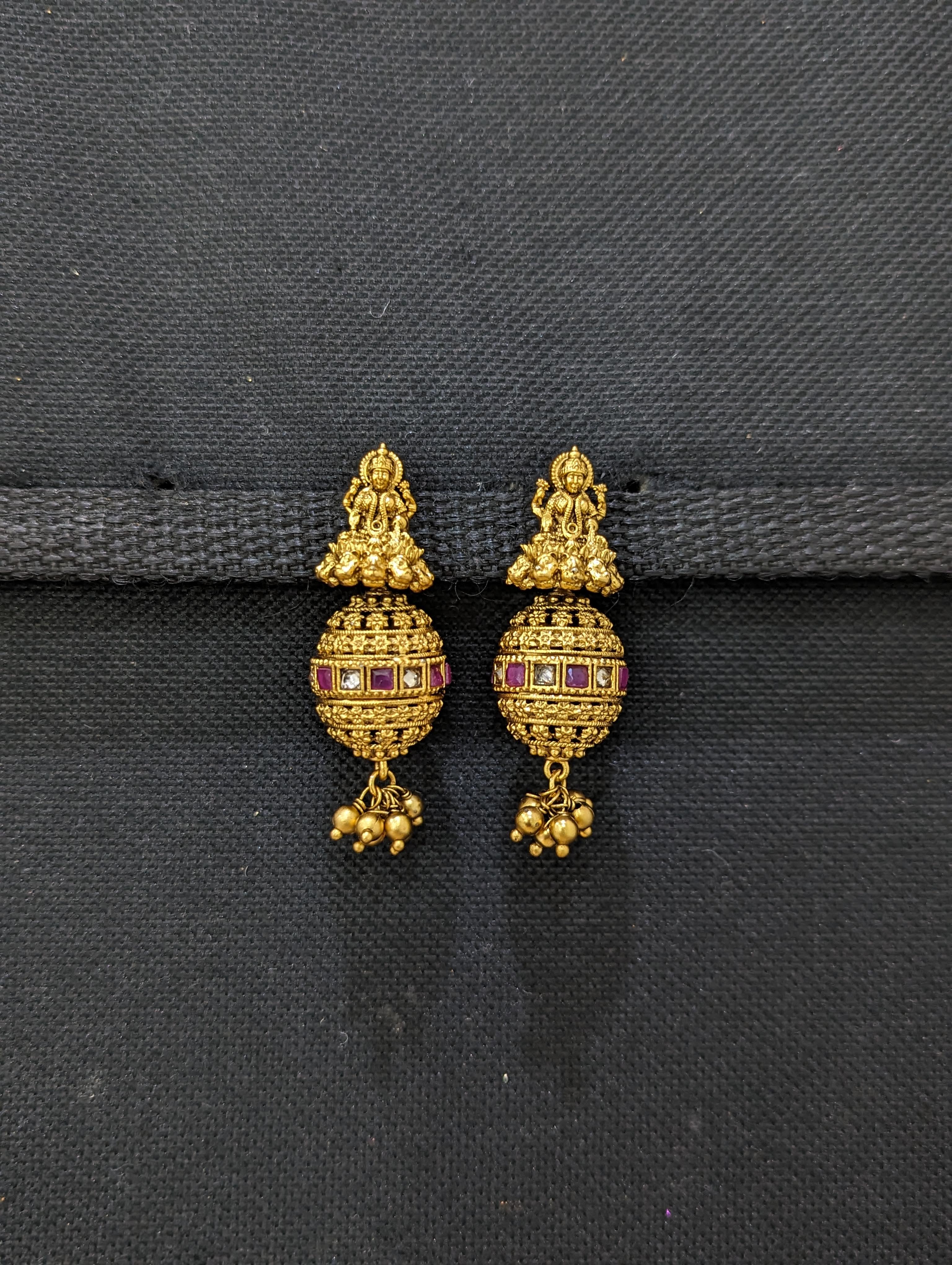 Temple Jewelry / Goddess Lakshmi stud with ball jhumka earrings ...