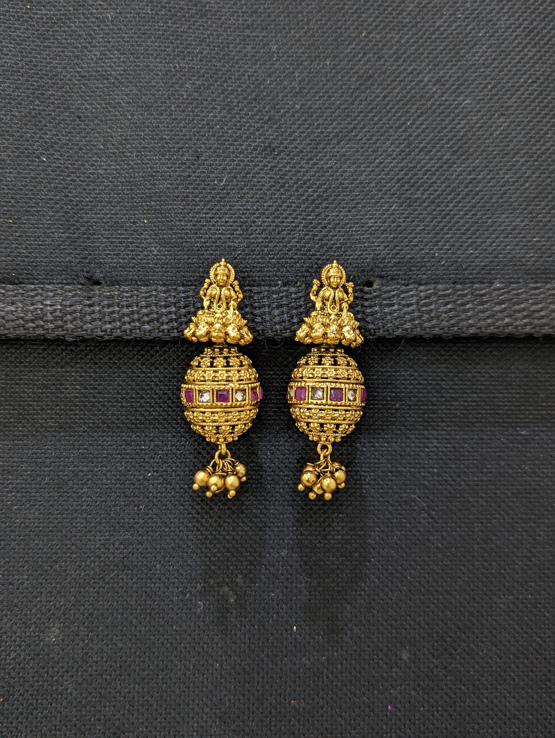 Temple Jewelry / Goddess Lakshmi stud with ball jhumka earrings - Simpliful