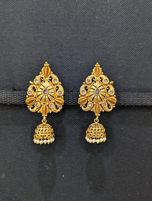Gold plated Large Bridal Jhumka Earrings