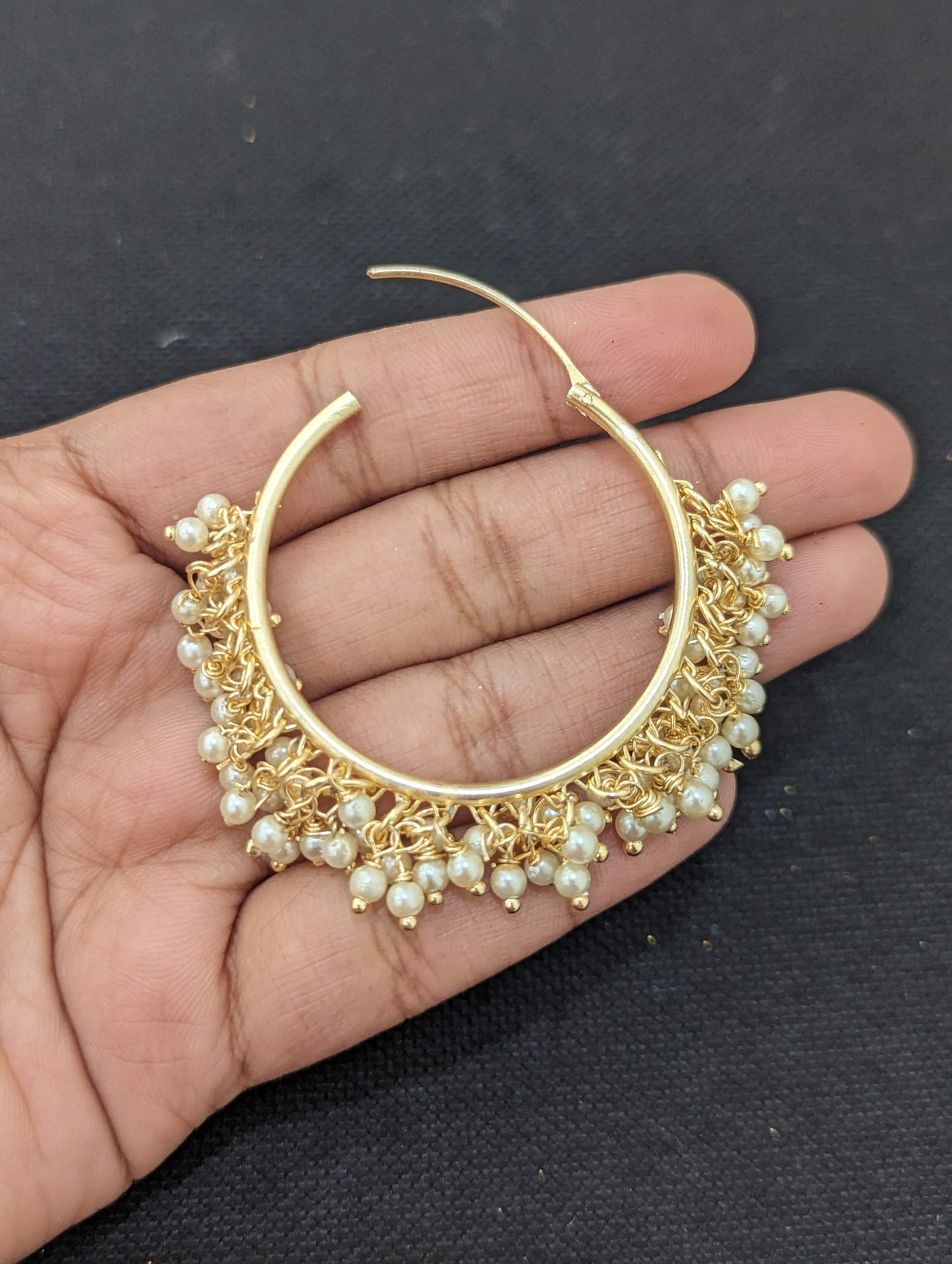 Pearl cluster bead Large hoop earrings
