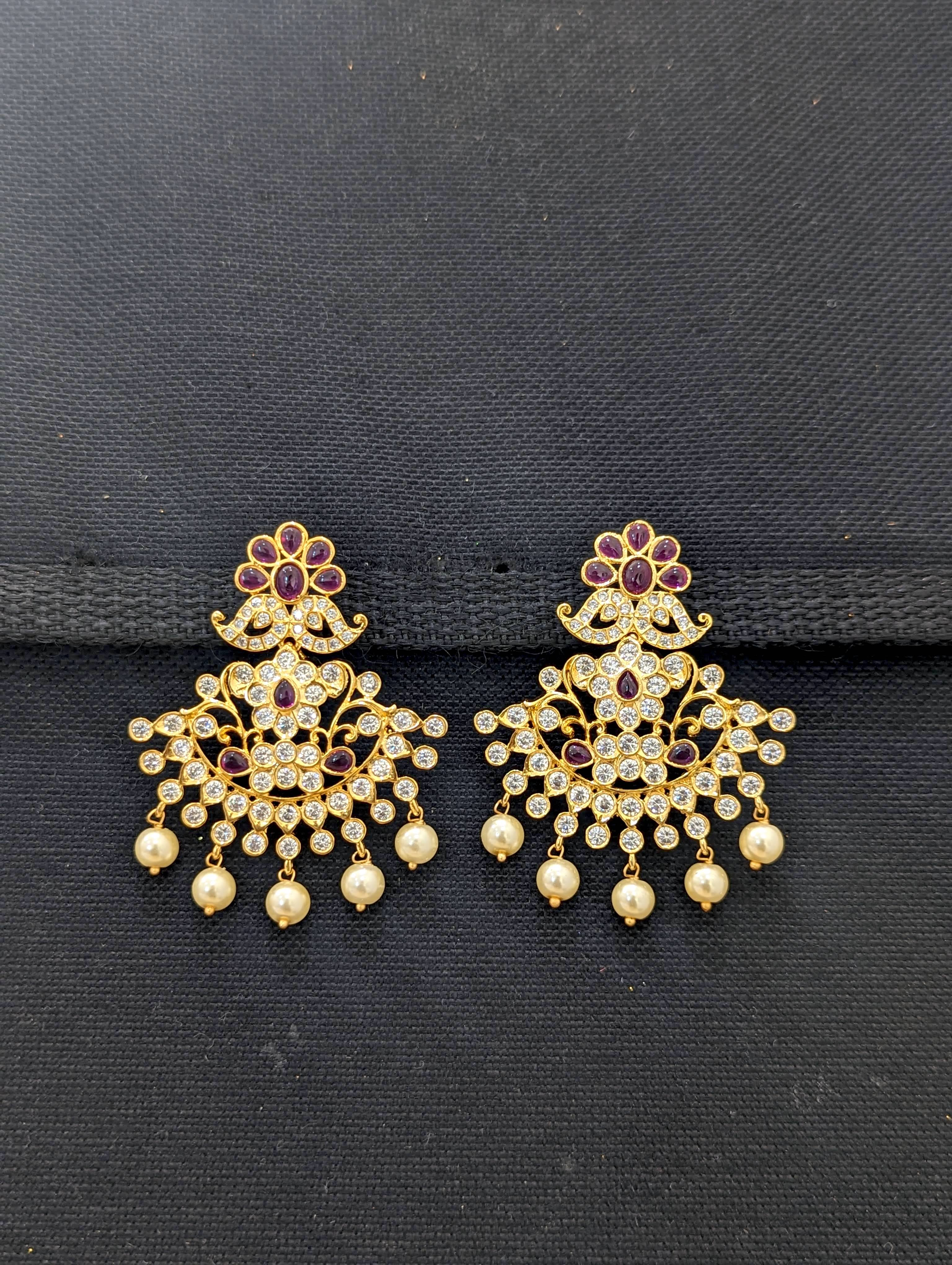 Rubans Silver Plated Chandbali Earrings With Studded American Stones.