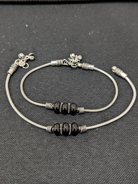 Oxidized Silver black bead charm Anklets