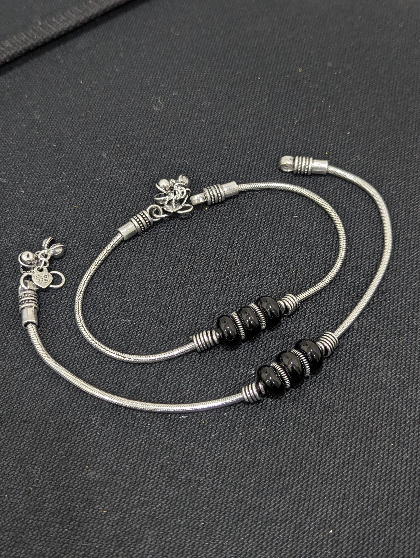 Oxidized Silver black bead charm Anklets