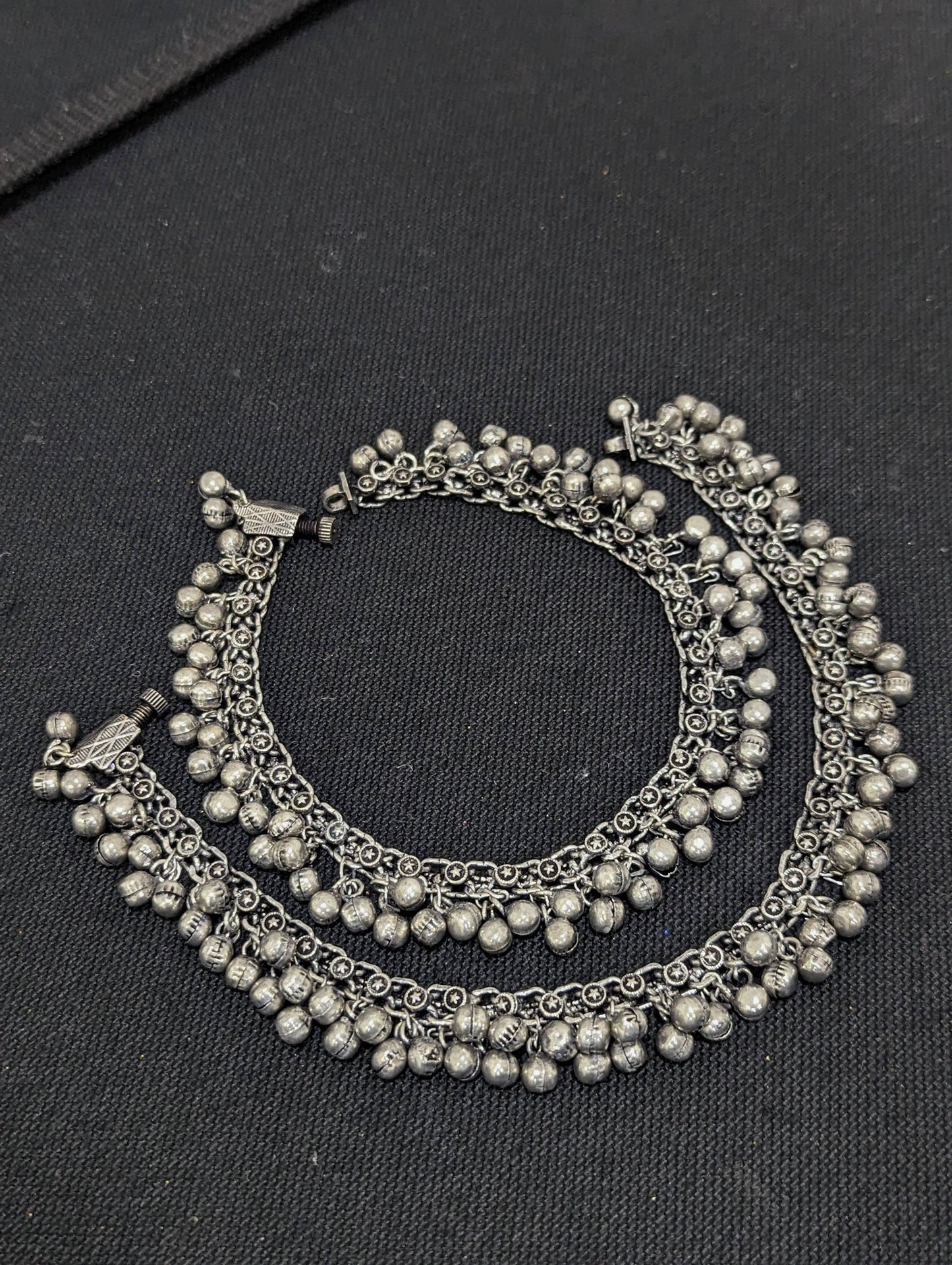 Oxidized Silver Ghunghru bead Anklets - D1