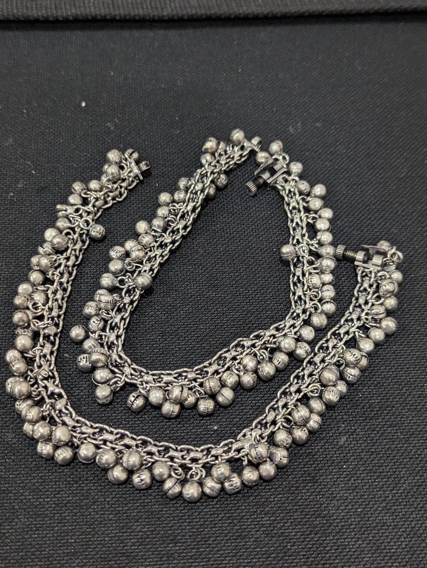 Oxidized Silver Ghunghru bead Anklets - D1