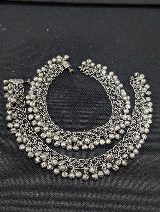 Oxidized Silver Ghunghru bead Anklets - D2