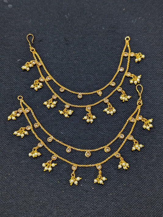 Pearl bead dangle Double layer Polki Earrings chain / Maatal / Kaan Chain