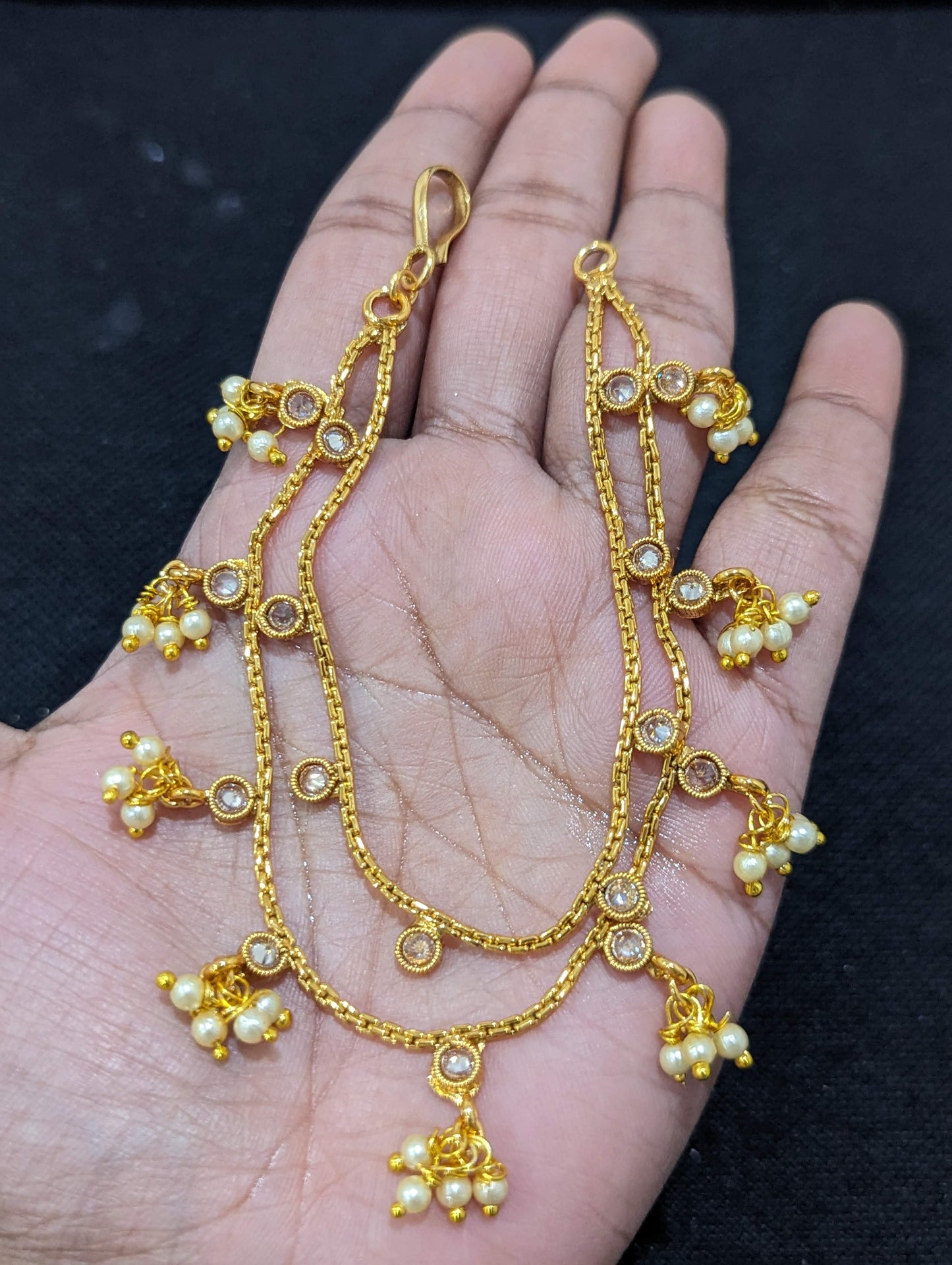 Pearl bead dangle Double layer Polki Earrings chain / Maatal / Kaan Chain