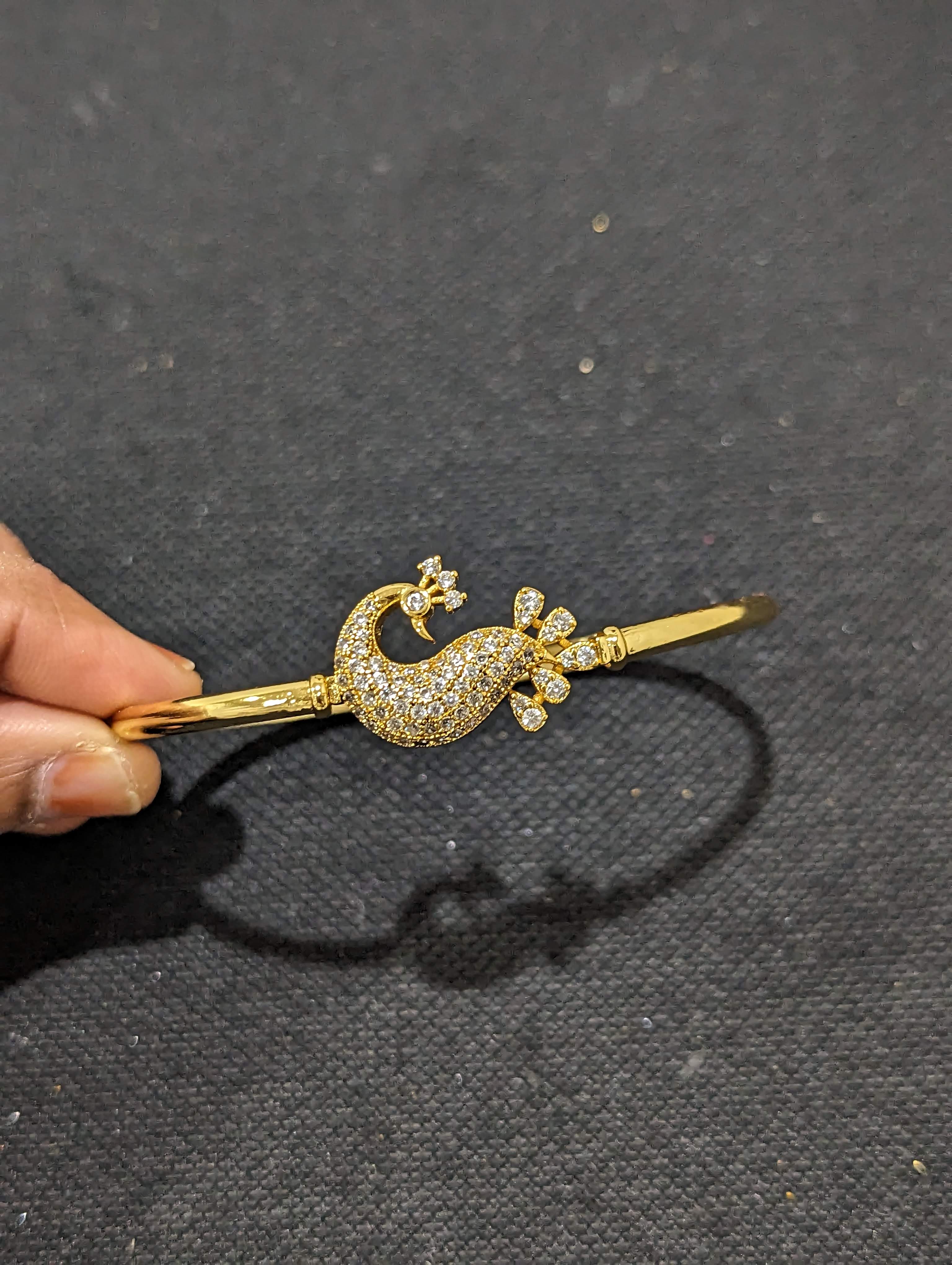 Regal Striped 22k Gold CZ Peacock Bangle Bracelet – Andaaz Jewelers