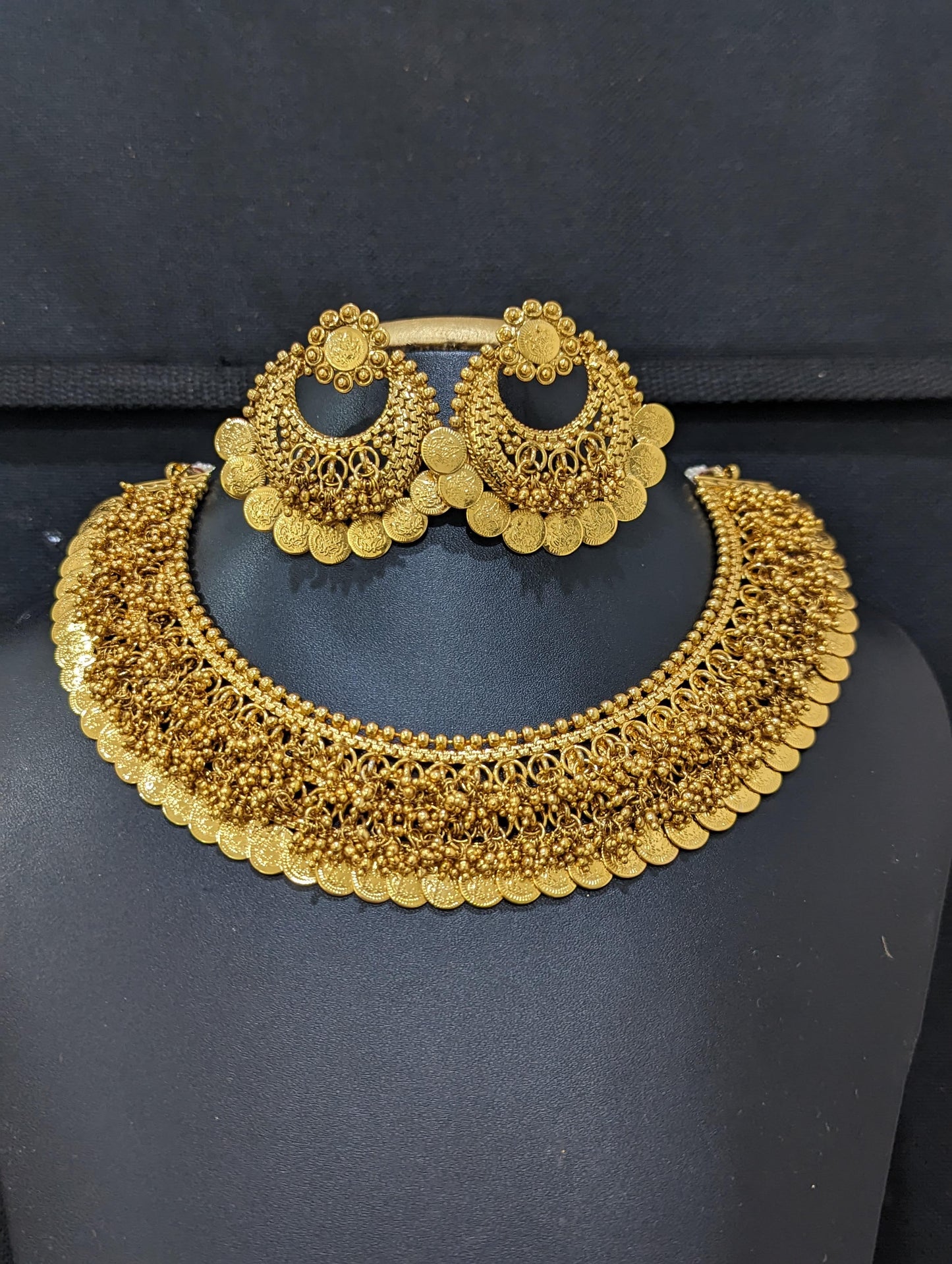 Goddess Lakshmi Broad Choker Necklace and Earrings set