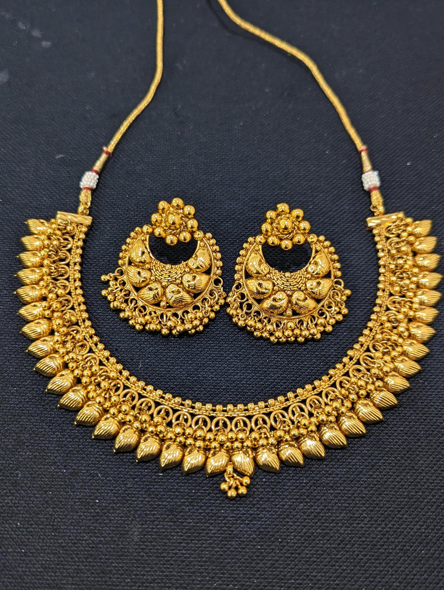Gold plated Broad Choker Necklace and Earrings set
