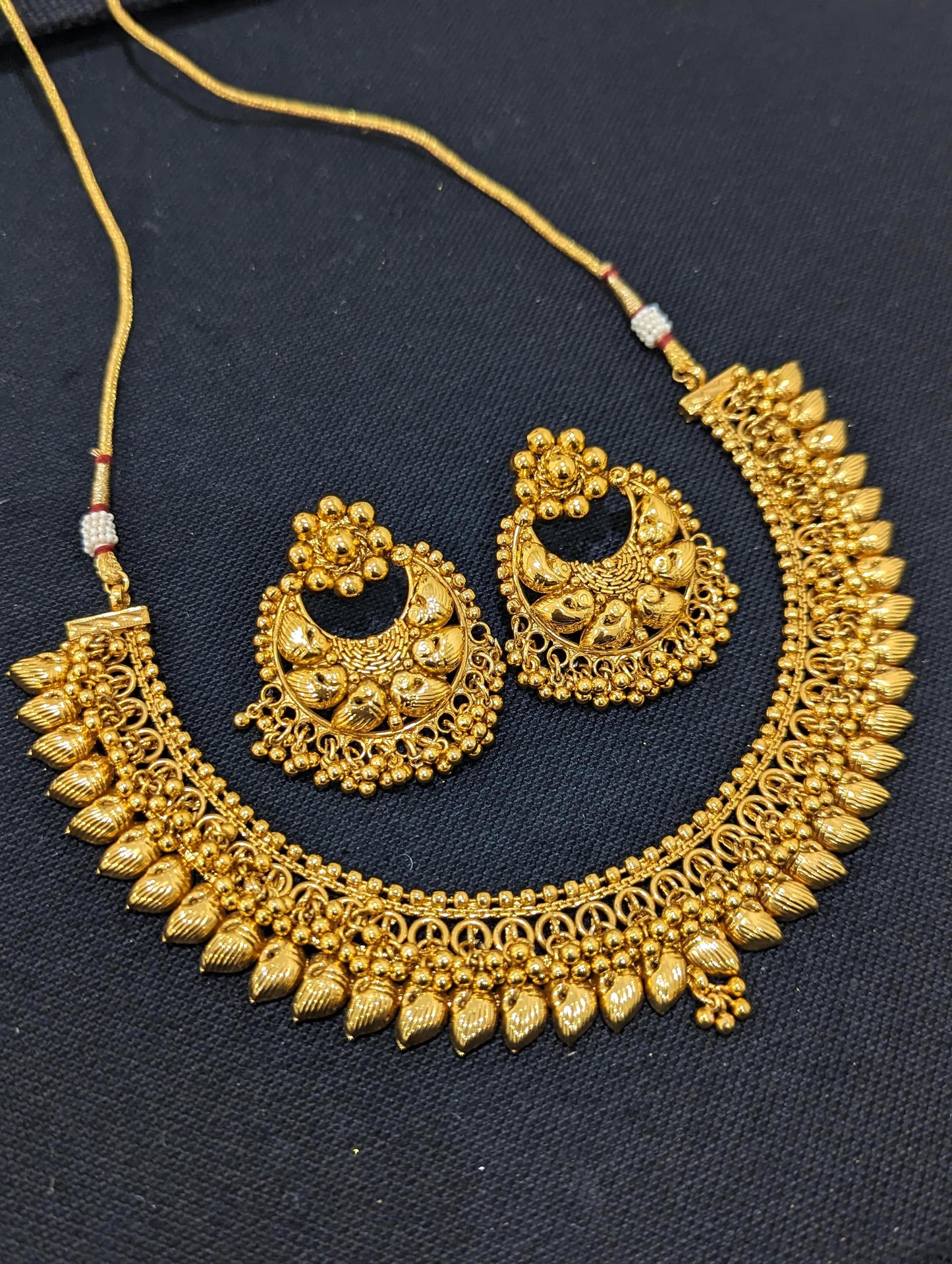 Gold plated Broad Choker Necklace and Earrings set