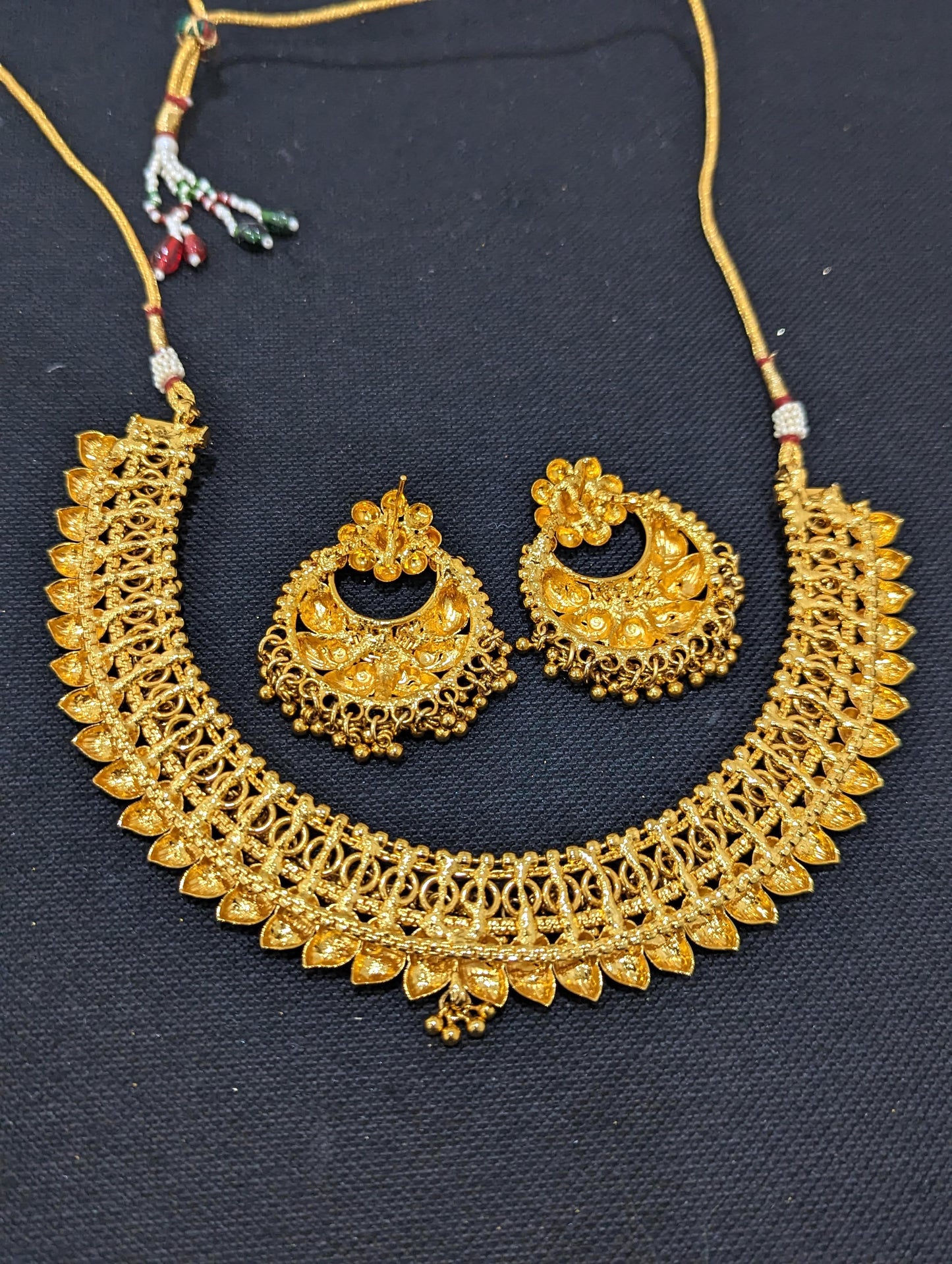 Gold plated Broad Choker Necklace and Earrings set