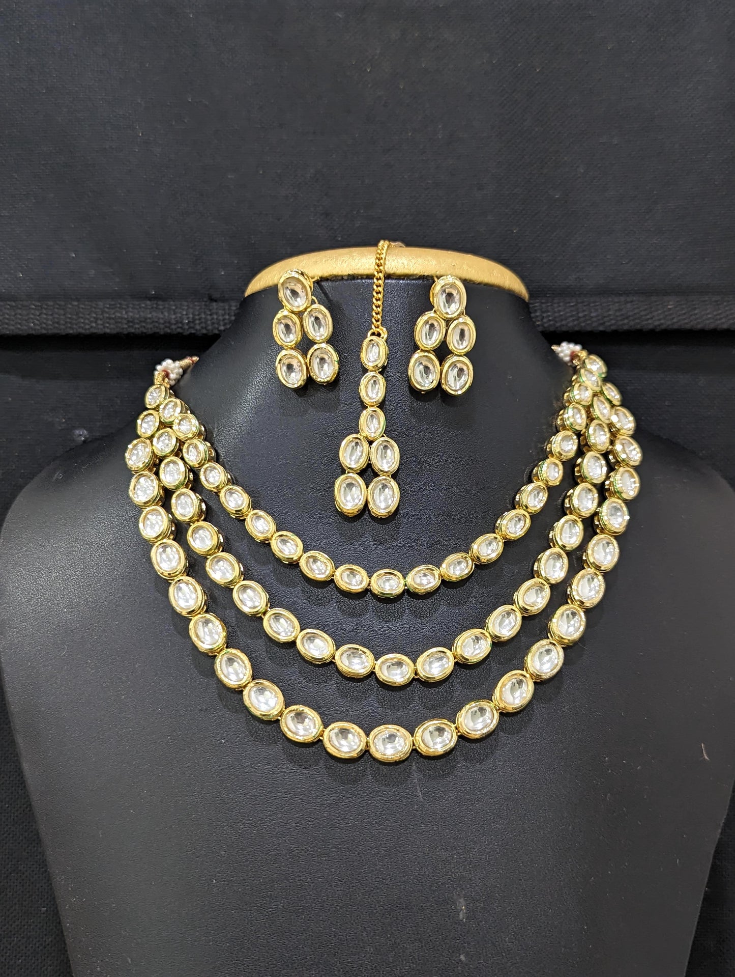 Triple line Kundan Choker Earrings set