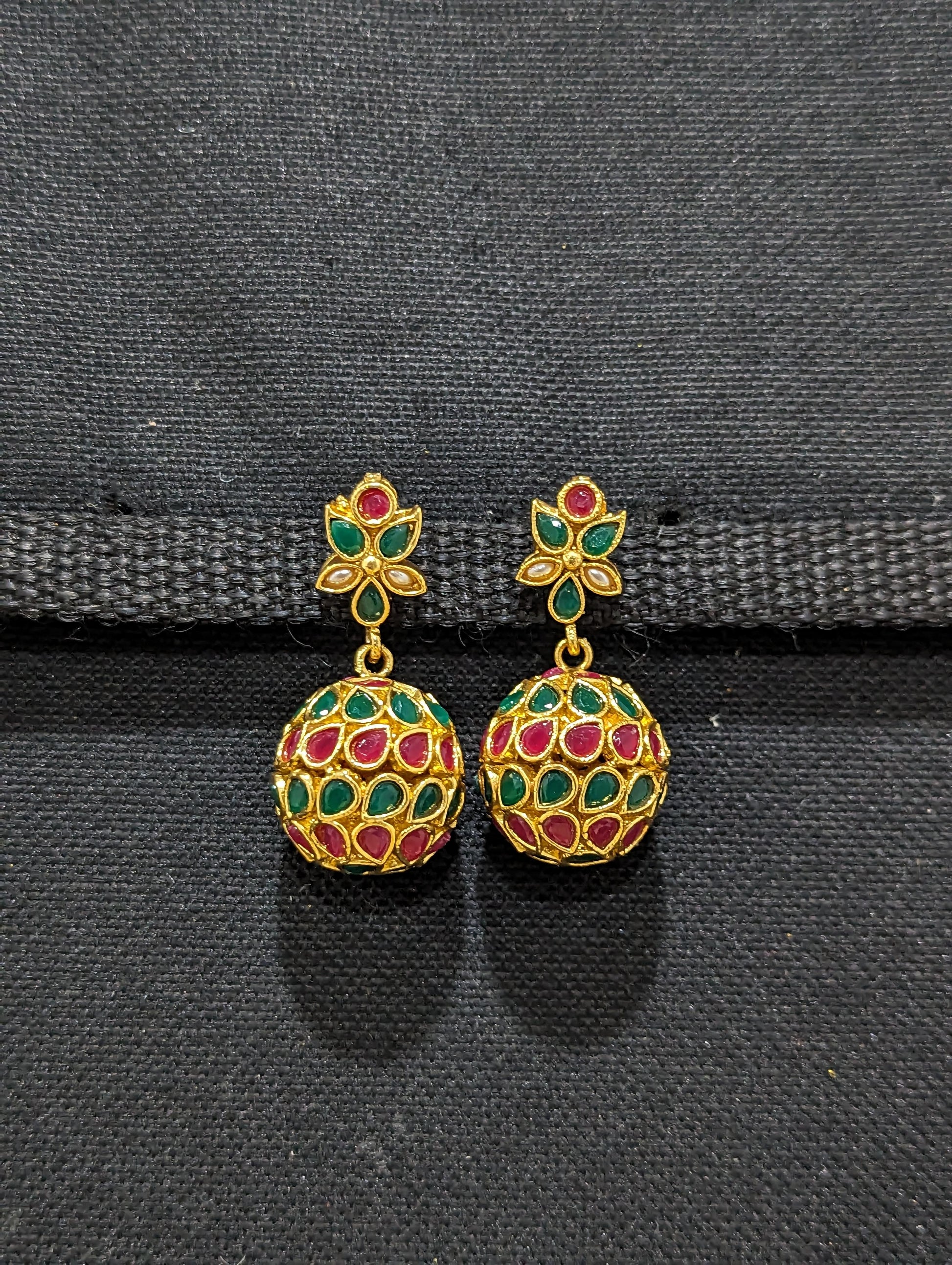 Gold plated ball jhumka earrings - Simpliful