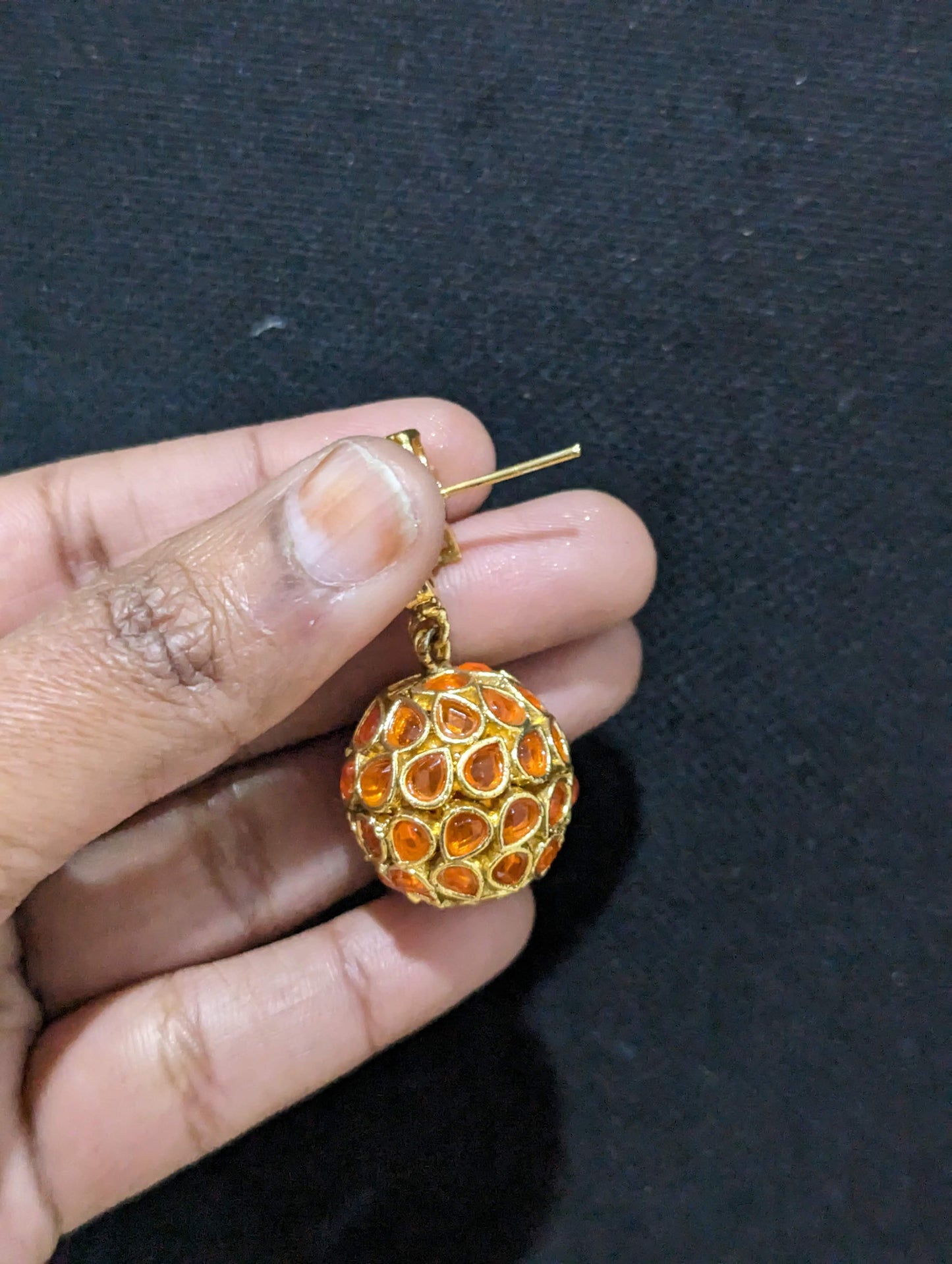 Gold plated ball jhumka earrings