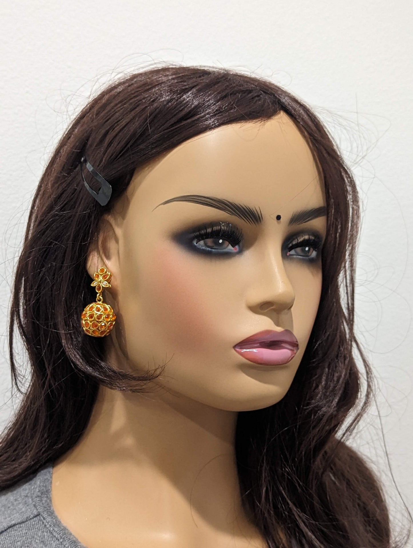 Gold plated ball jhumka earrings