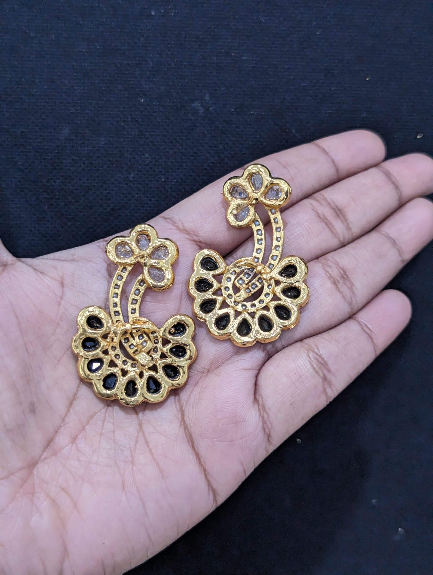 Gold plated Designer Black Earrings