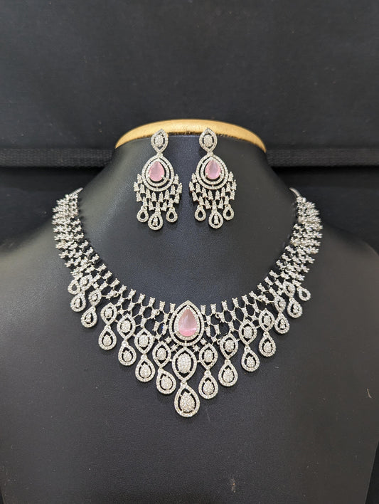 White gold plated Designer Necklace and Earrings set