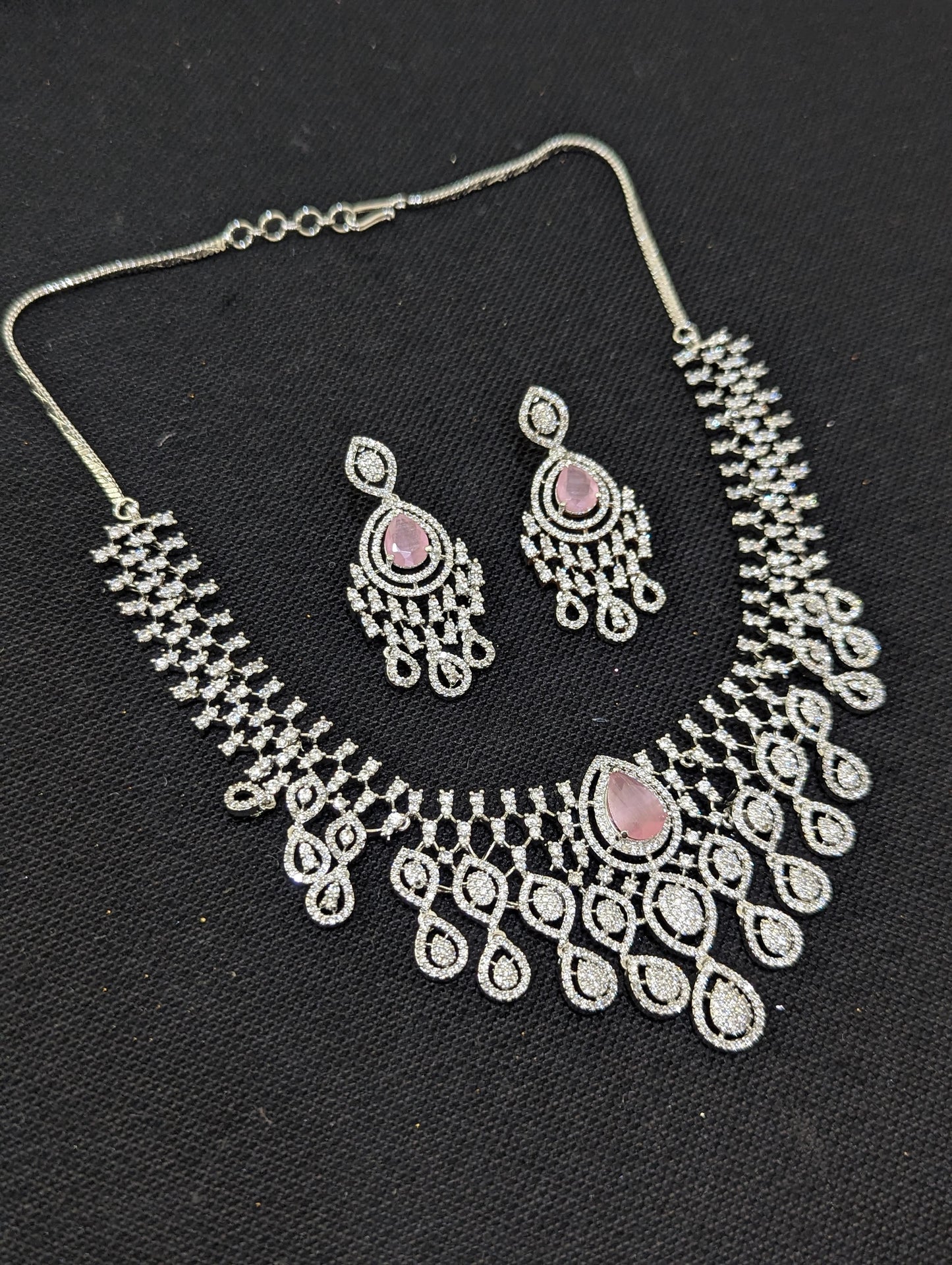 White gold plated Designer Necklace and Earrings set