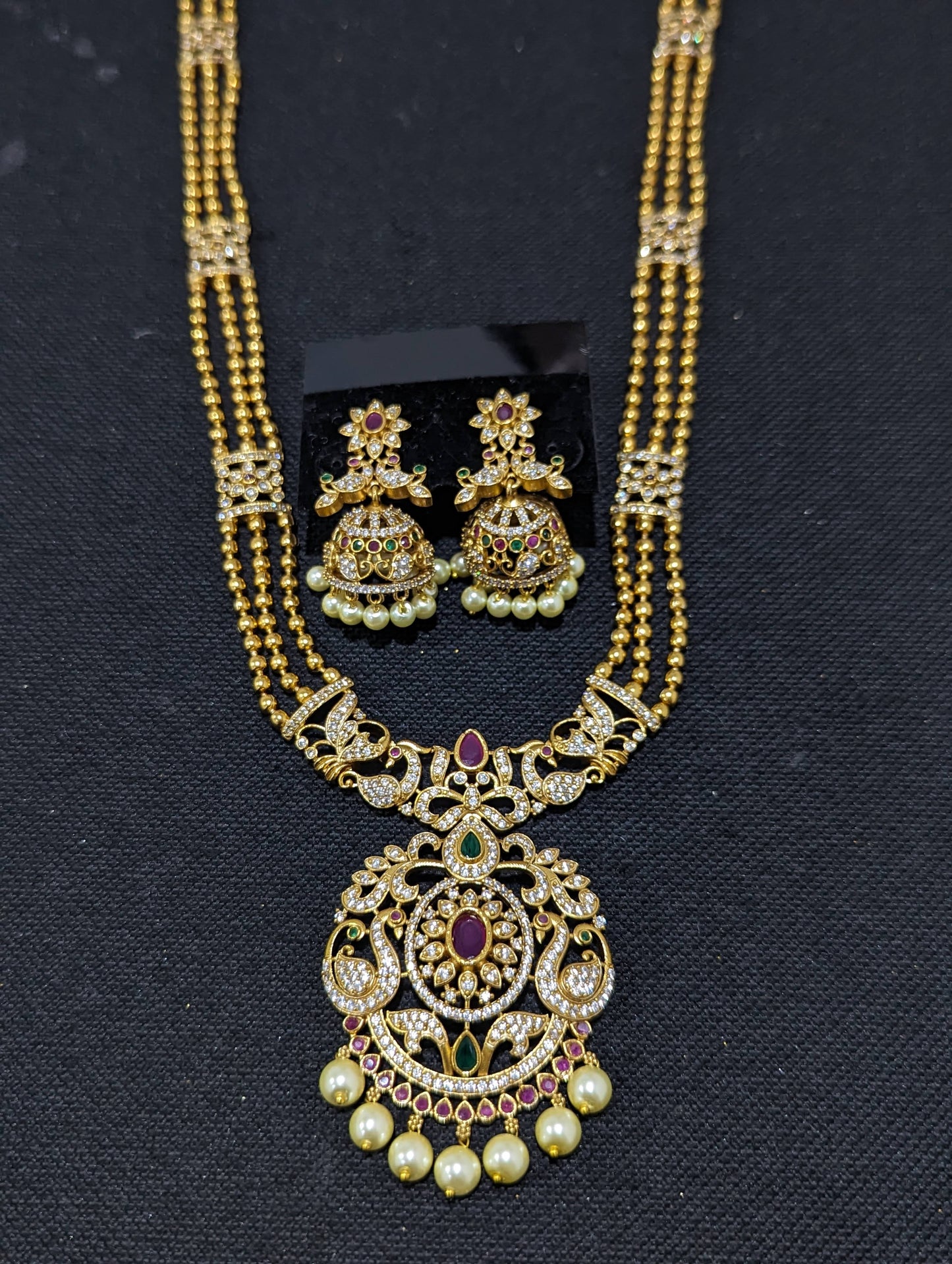 Classic Peacock design Long Chain Necklace and Jhumka Earrings set