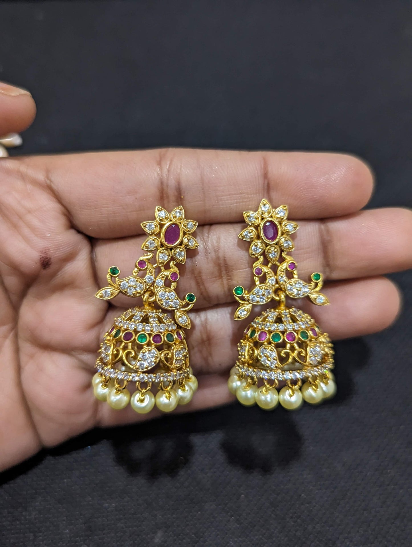 Classic Peacock design Long Chain Necklace and Jhumka Earrings set