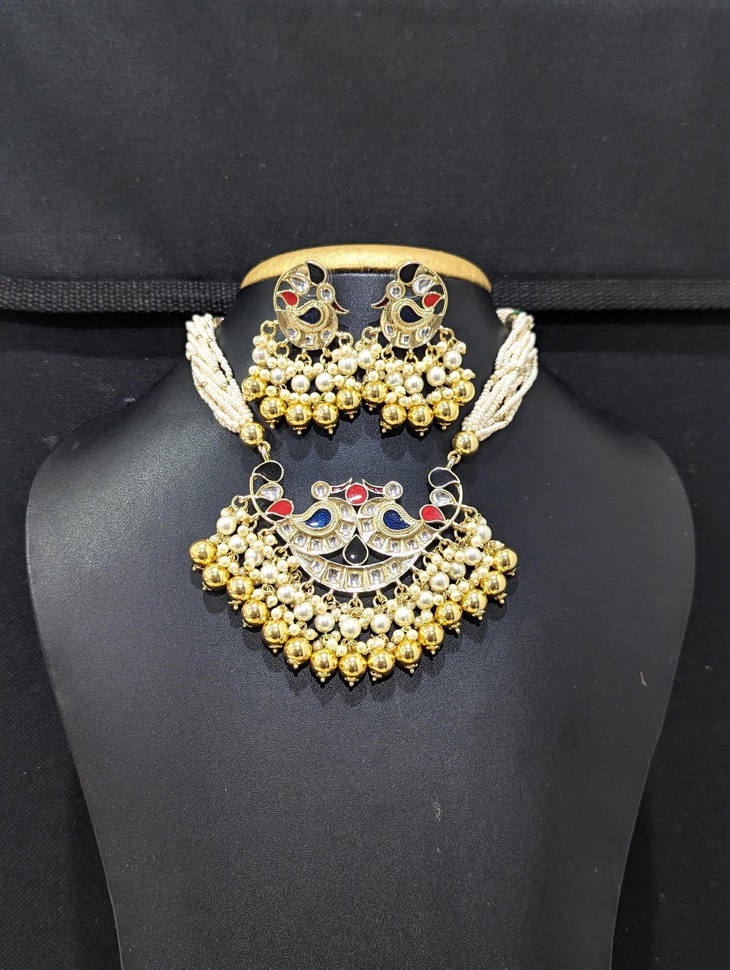Peacock design Kundan Choker Necklace and Earrings set